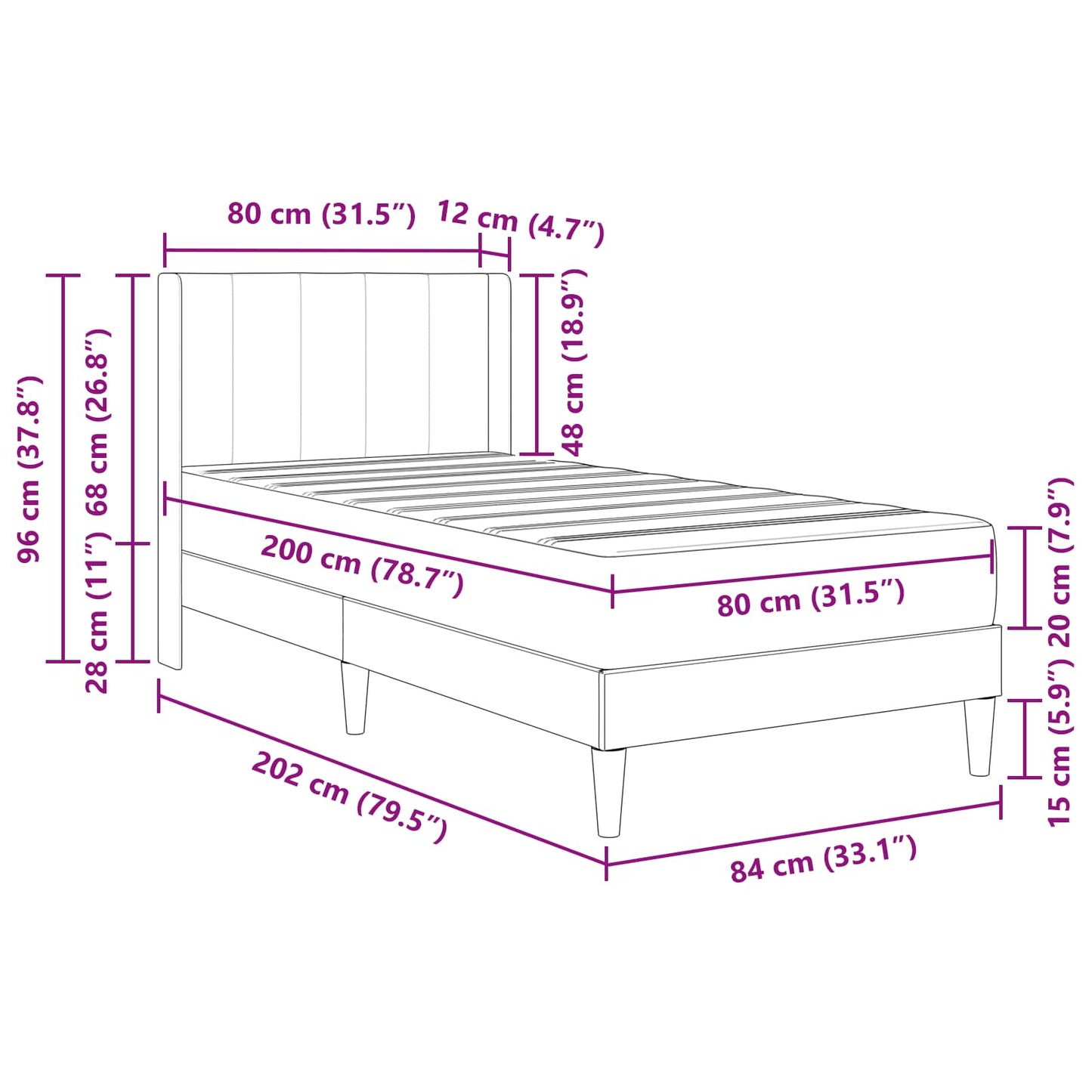 Bettgestell mit Matratze mit Kopfteil Schwarz 80 x 200 cm Samt