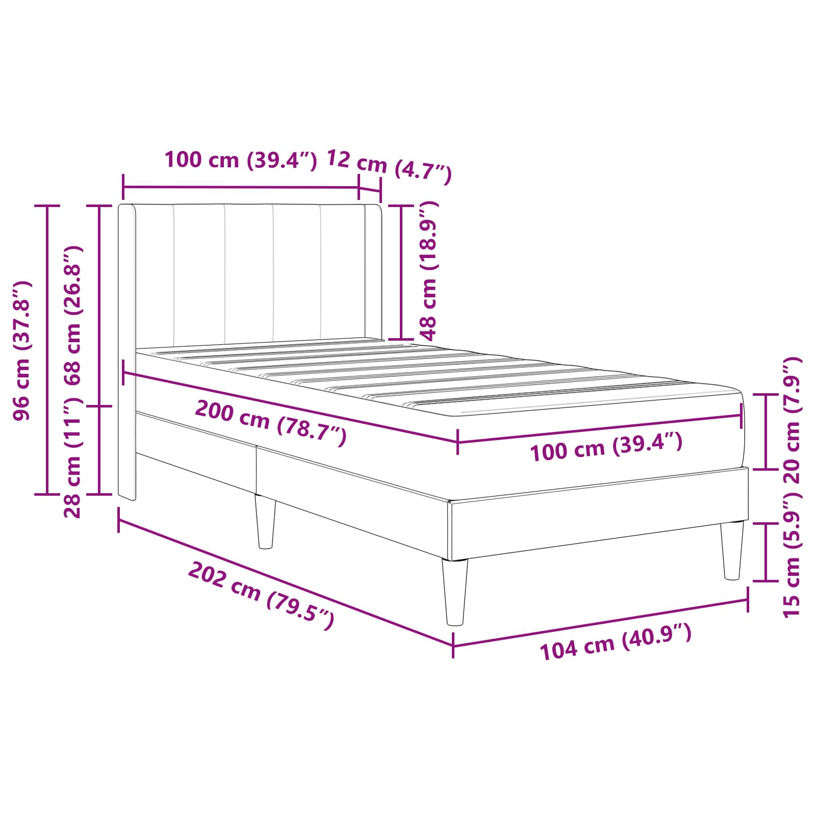 Bettgestell mit Matratze Hellgrau 100 x 200 cm Samt