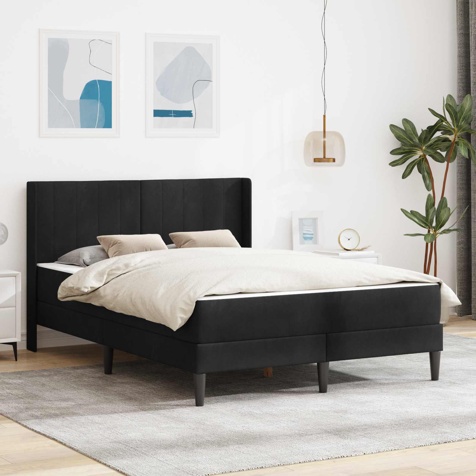 Bettgestell mit Matratze mit Kopfteil Schwarz 120 x 200 cm Samt