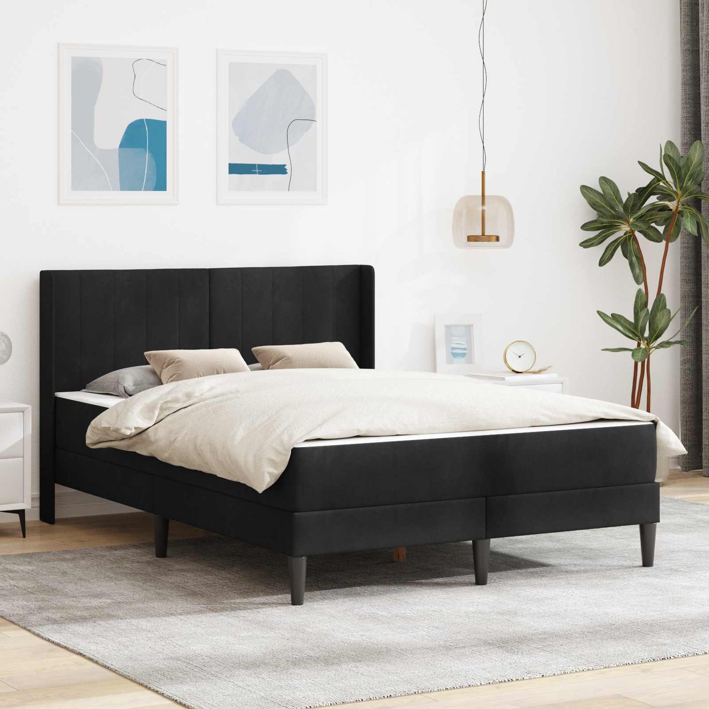Bettgestell mit Matratze mit Kopfteil Schwarz 140 x 200 cm Samt