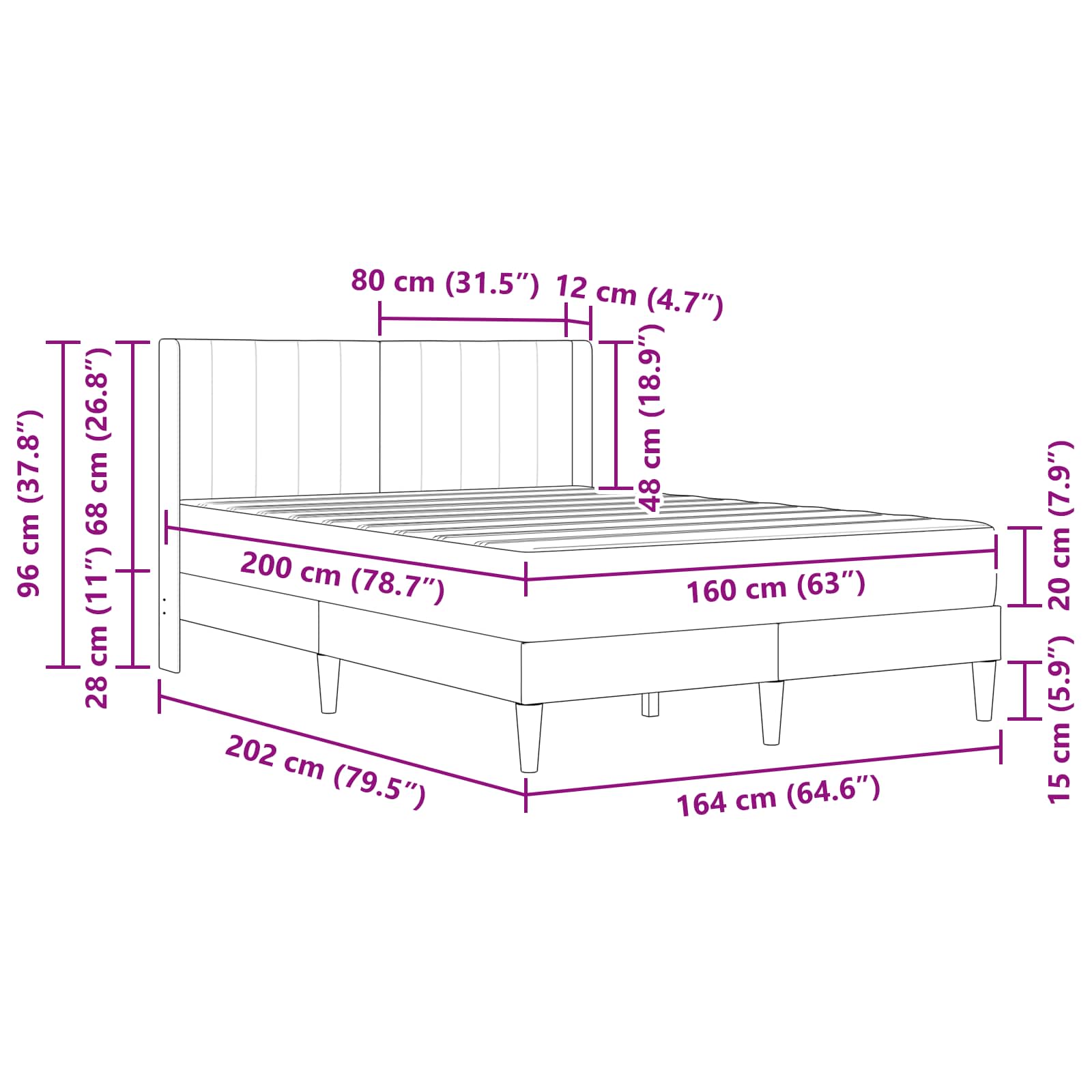 Bettgestell mit Matratze Hellgrau 160 x 200 cm Samt