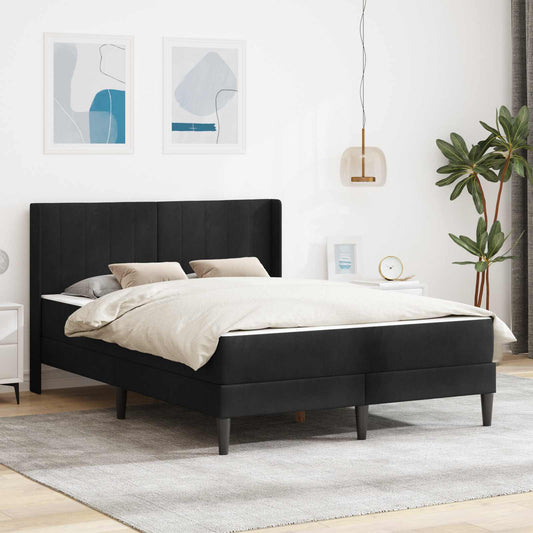 Bettgestell mit Matratze mit Kopfteil Schwarz 160 x 200 cm Samt
