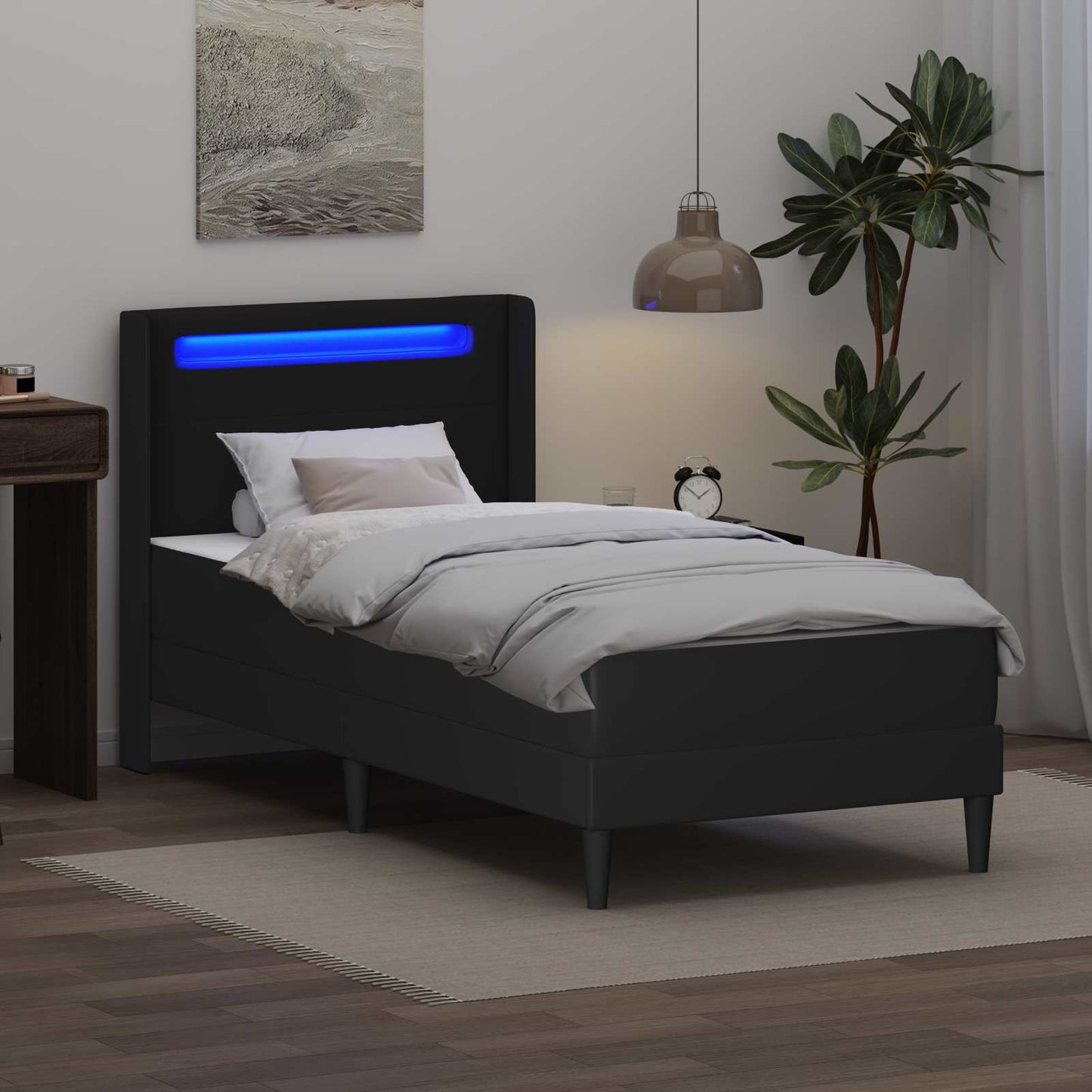 Bettgestell mit Matratze Schwarz 90 x 190 cm Kunstleder