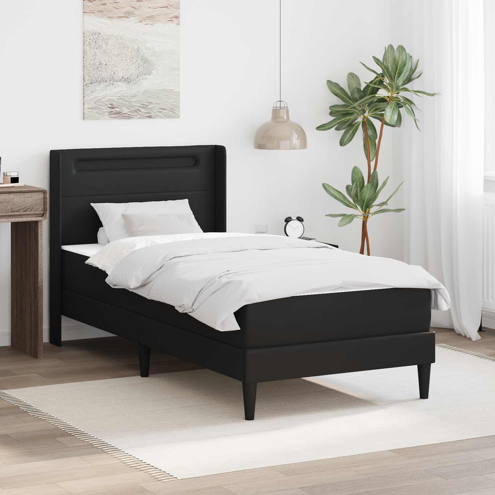 Bettgestell mit Matratze Schwarz 90 x 190 cm Kunstleder