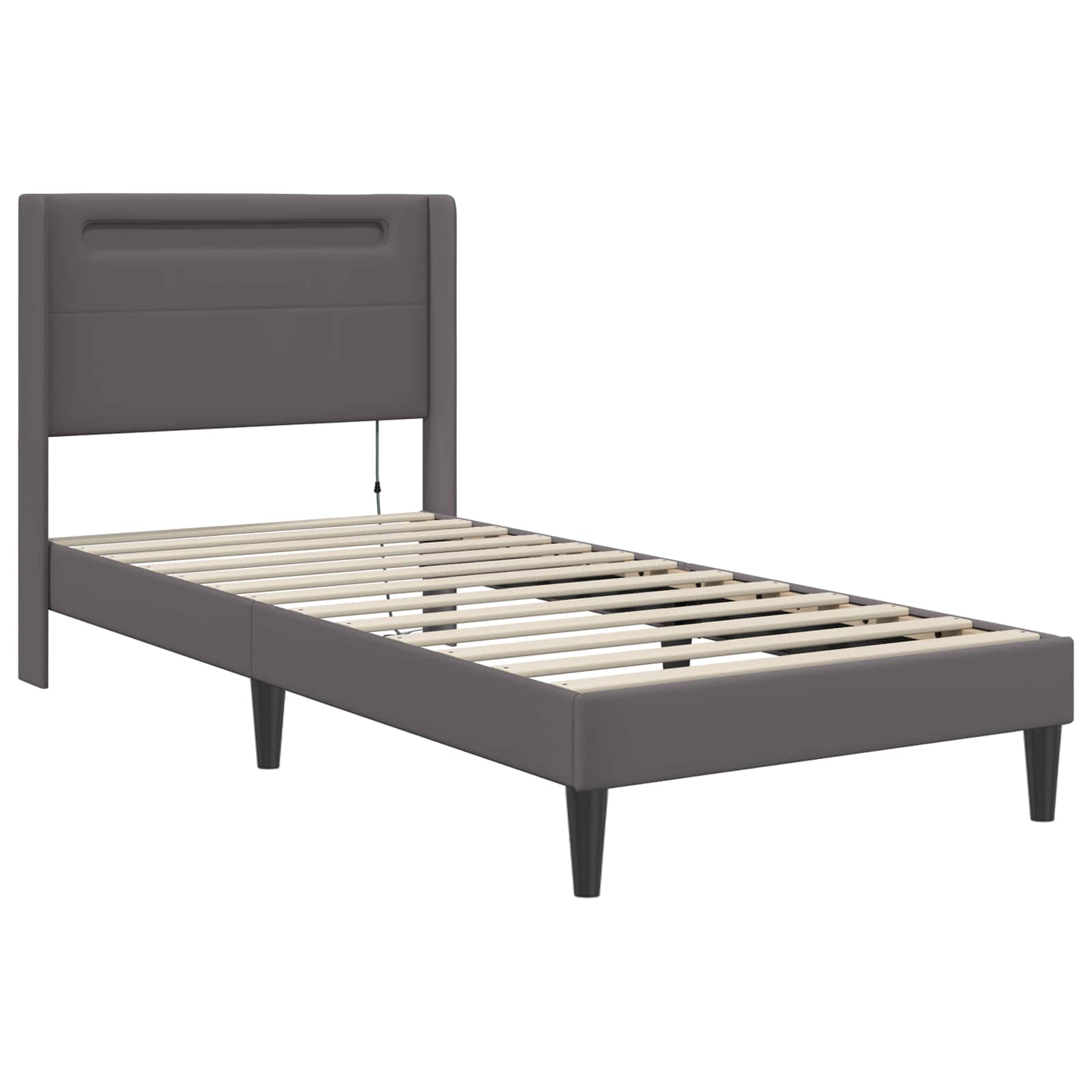 Bettgestell mit Matratze Grau 90 x 200 cm Kunstleder