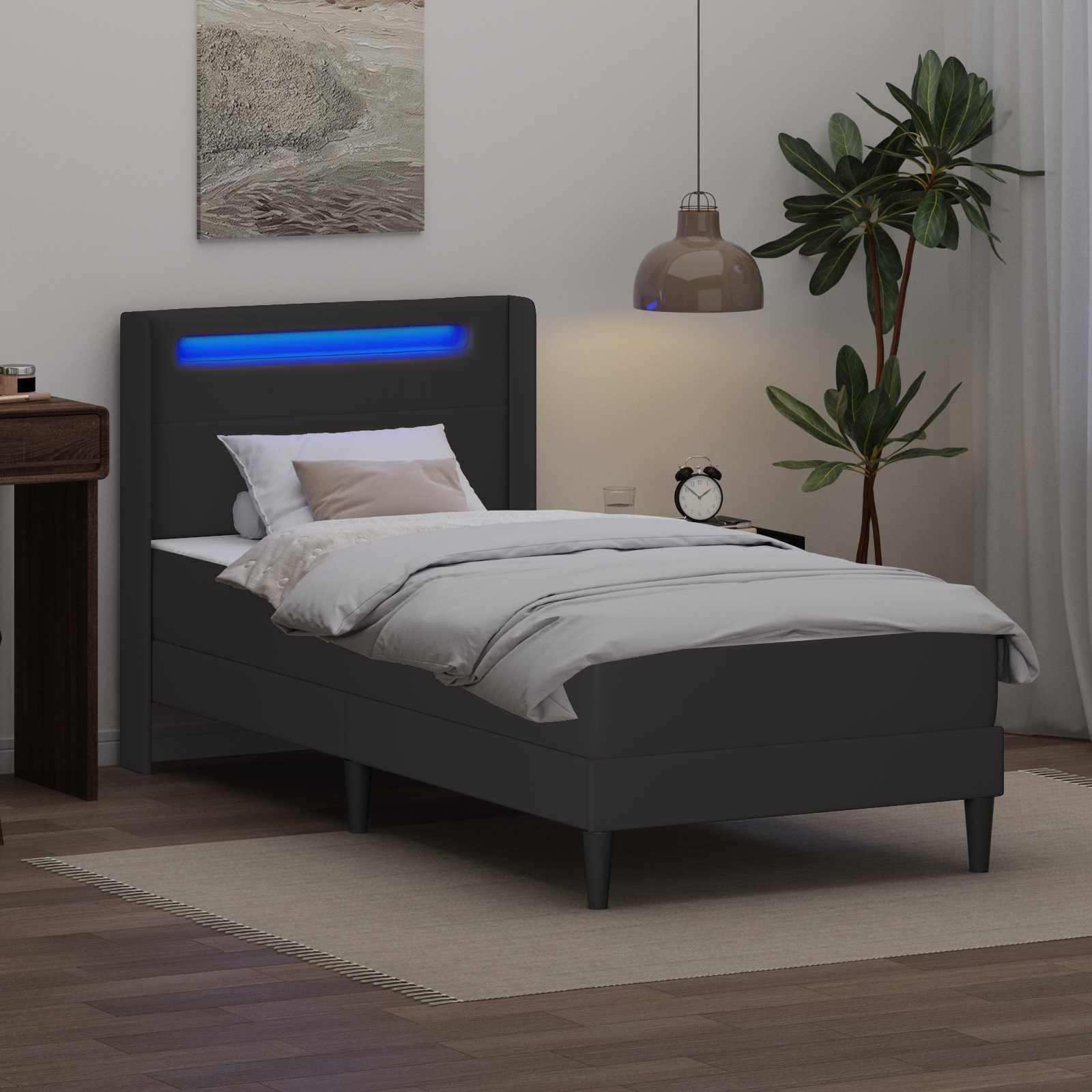 Bettgestell mit Matratze Grau 100 x 200 cm Kunstleder
