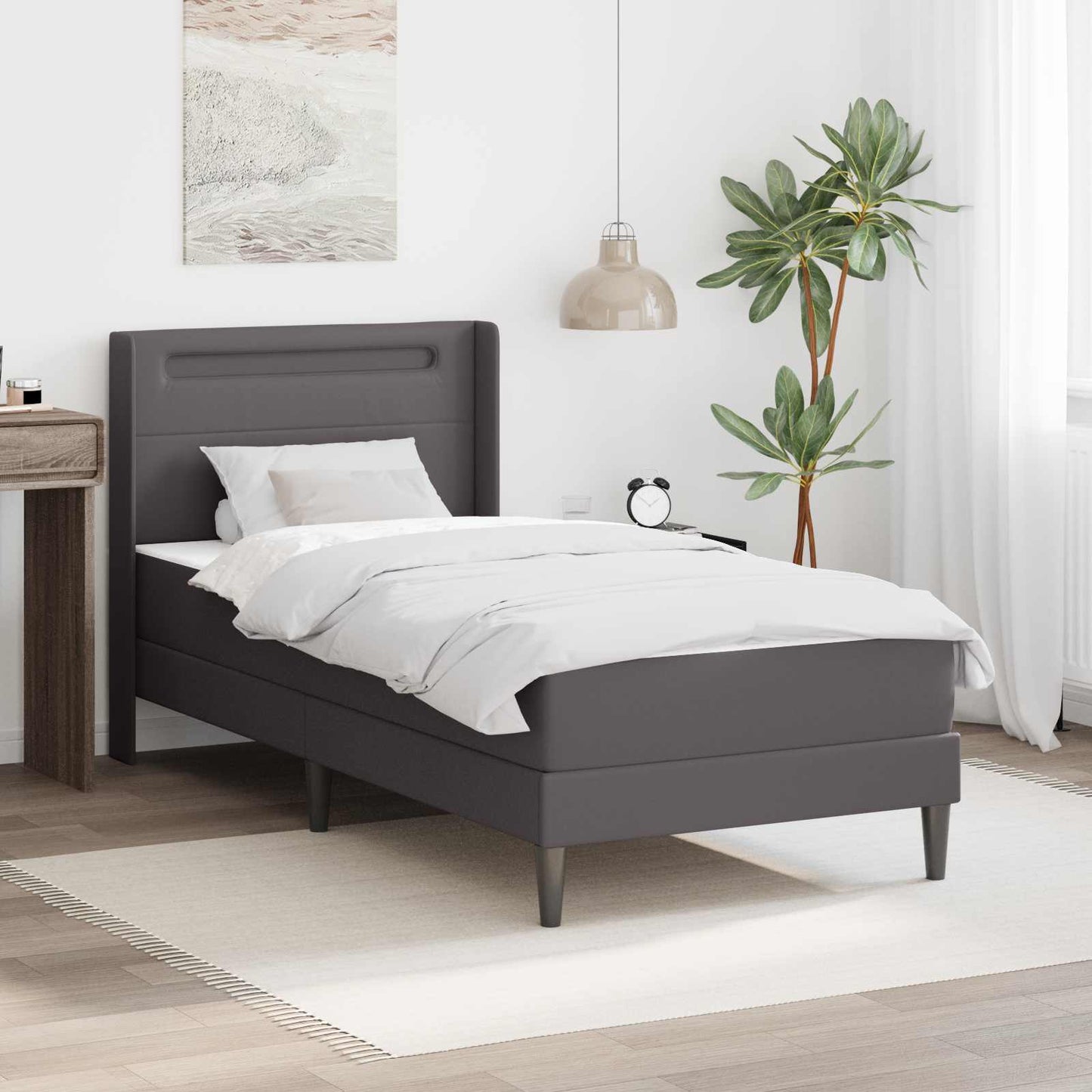 Bettgestell mit Matratze Grau 100 x 200 cm Kunstleder