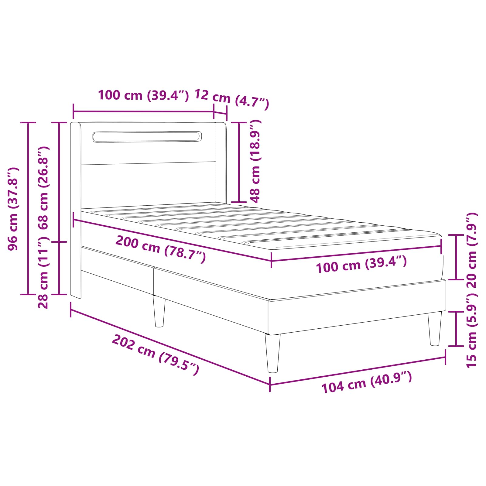 Bettgestell mit Matratze Schwarz 100 x 200 cm Kunstleder