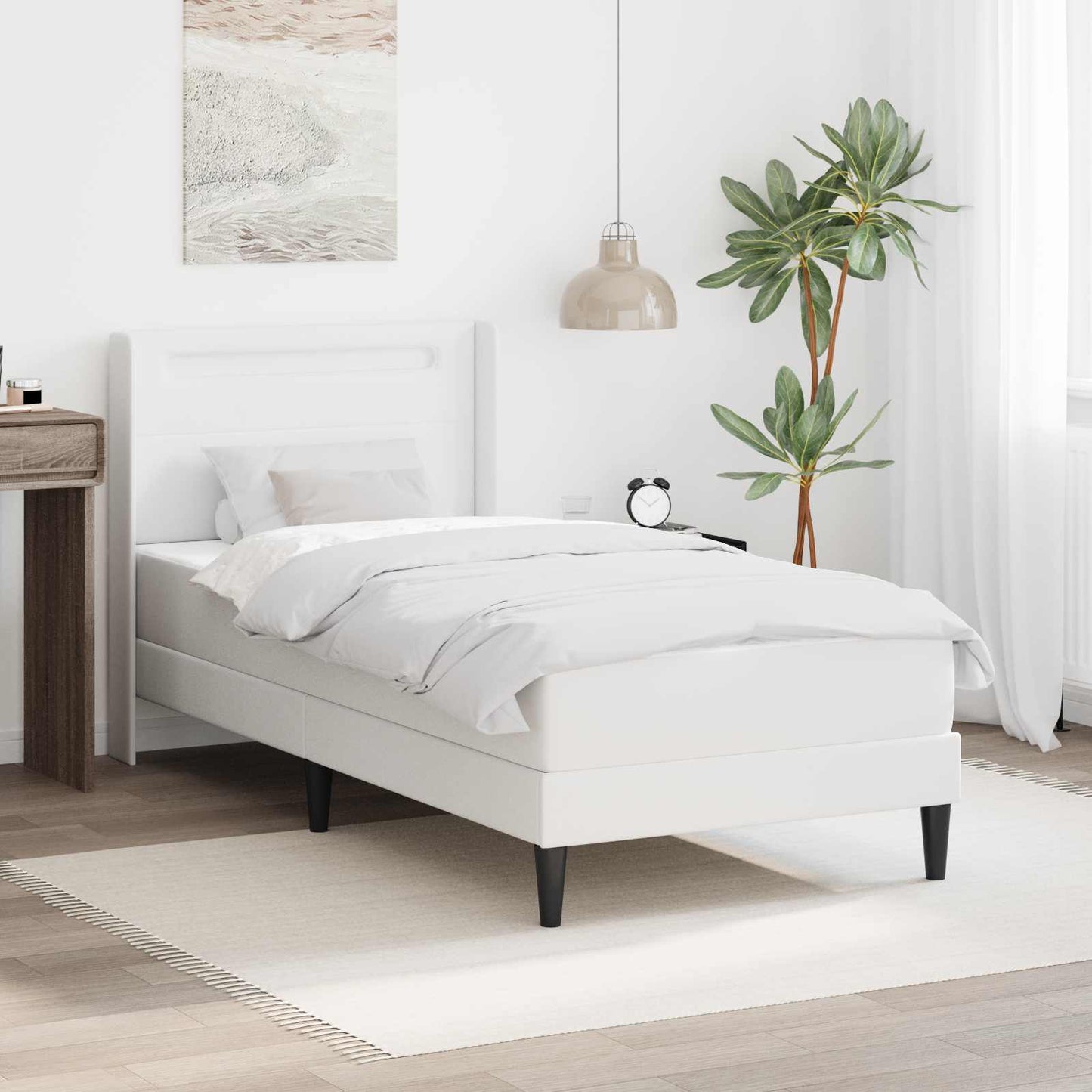 Bettgestell mit Matratze Weiß 100 x 200 cm Kunstleder