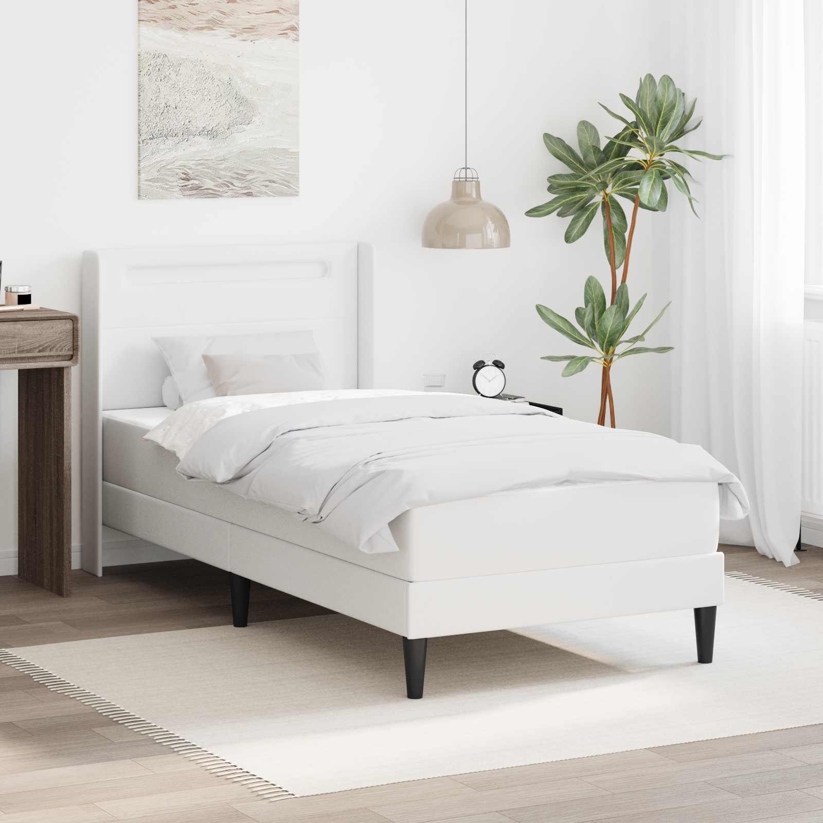 Bettgestell mit Matratze Weiß 100 x 200 cm Kunstleder