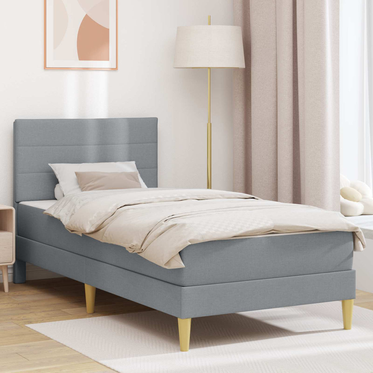 Bettgestell mit Matratze Hellgrau 90 x 190 cm Polyester