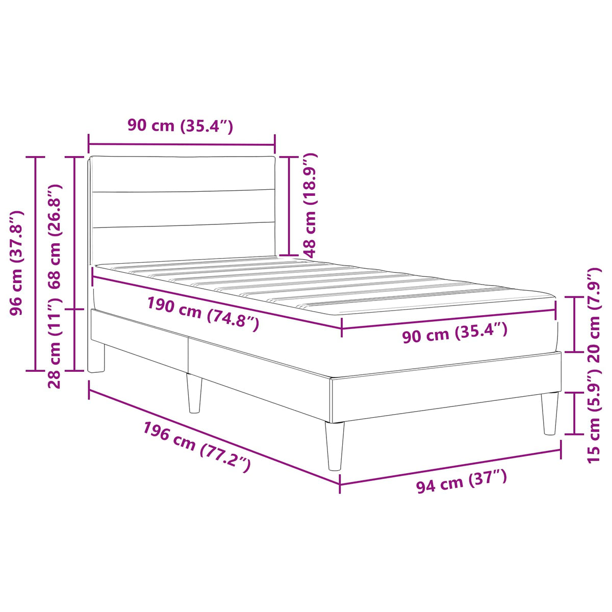 Bettrahmen Schwarz 90 x 190 cm Polyester