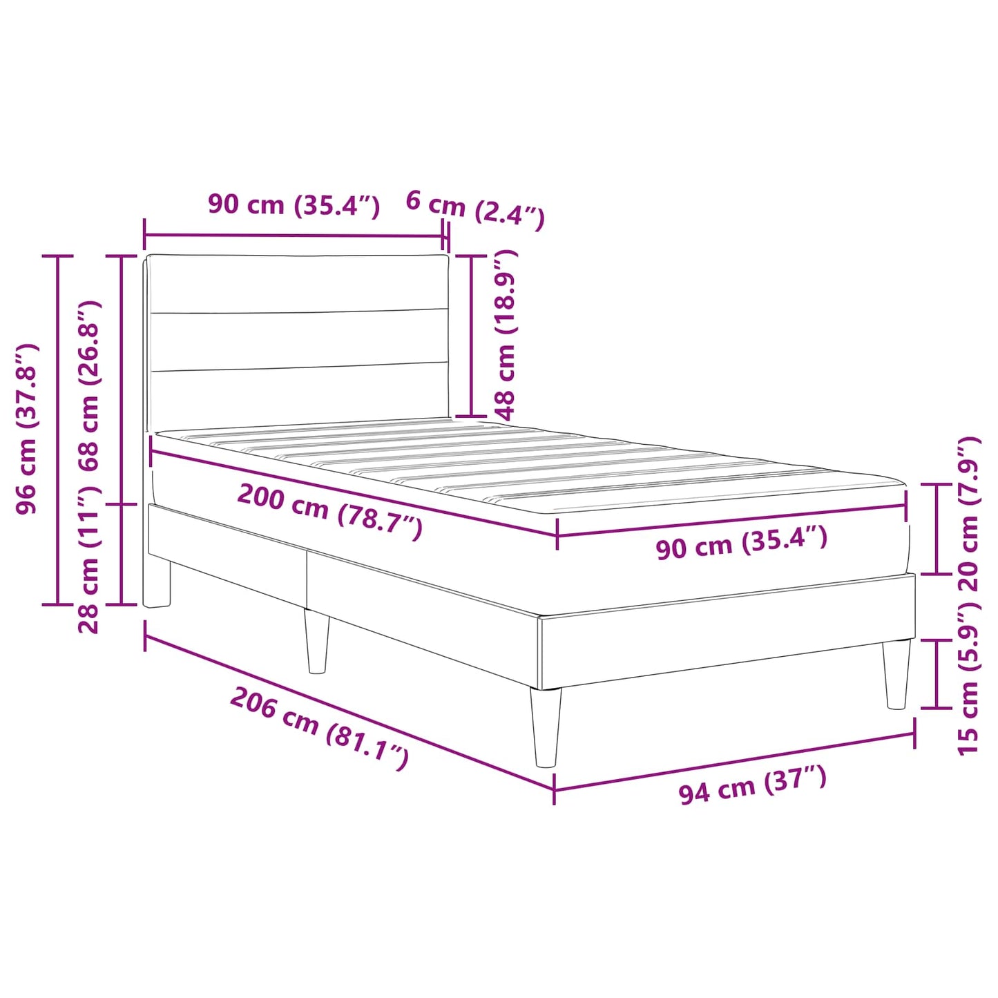 Bettrahmen Dunkelgrau 90 x 200 cm Polyester