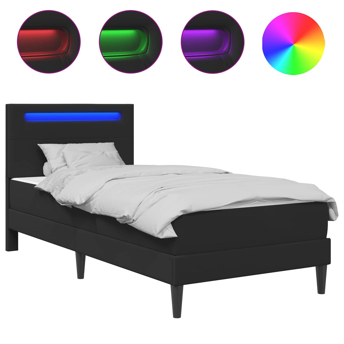 Bettrahmen mit LED-Lichtleisten Schwarz 100 x 200 cm Kunstleder