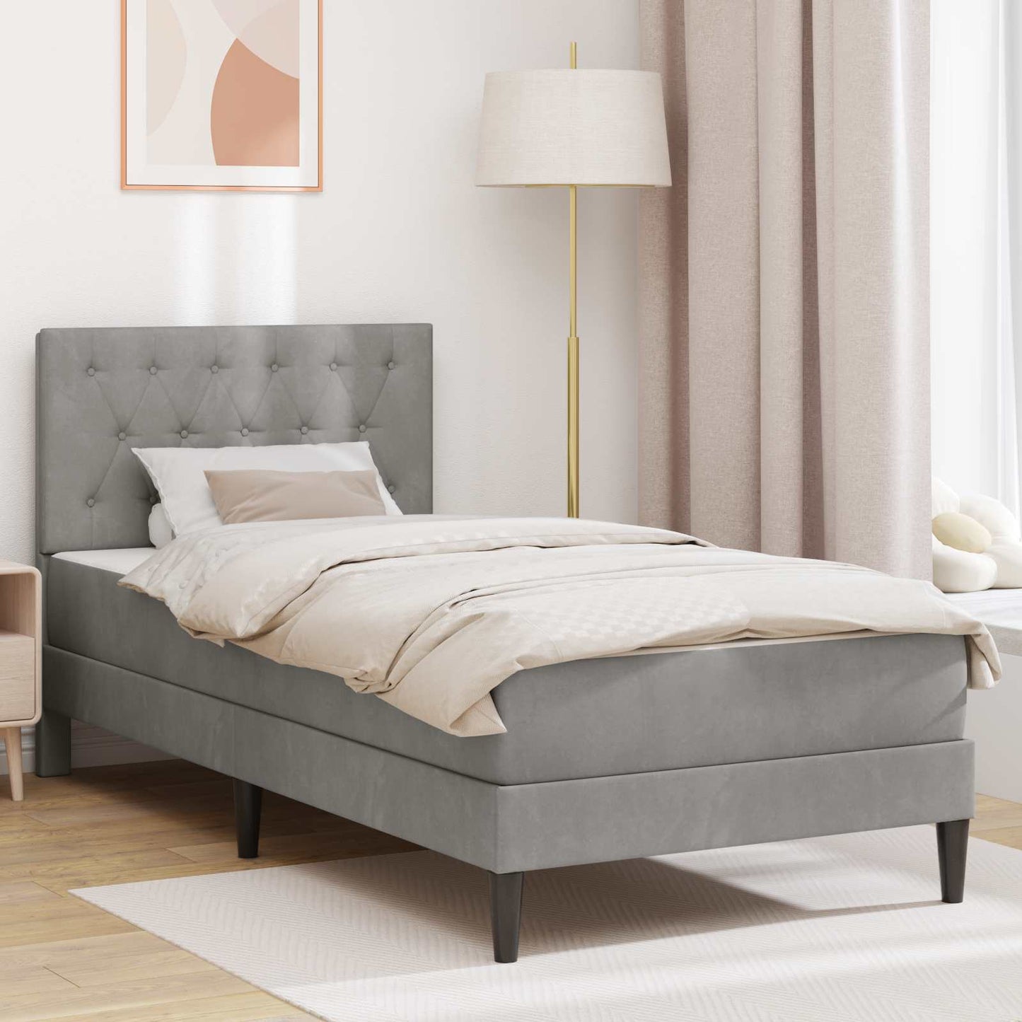 Bettgestell mit Matratze mit Kopfteil Hellgrau 80 x 200 cm Samt