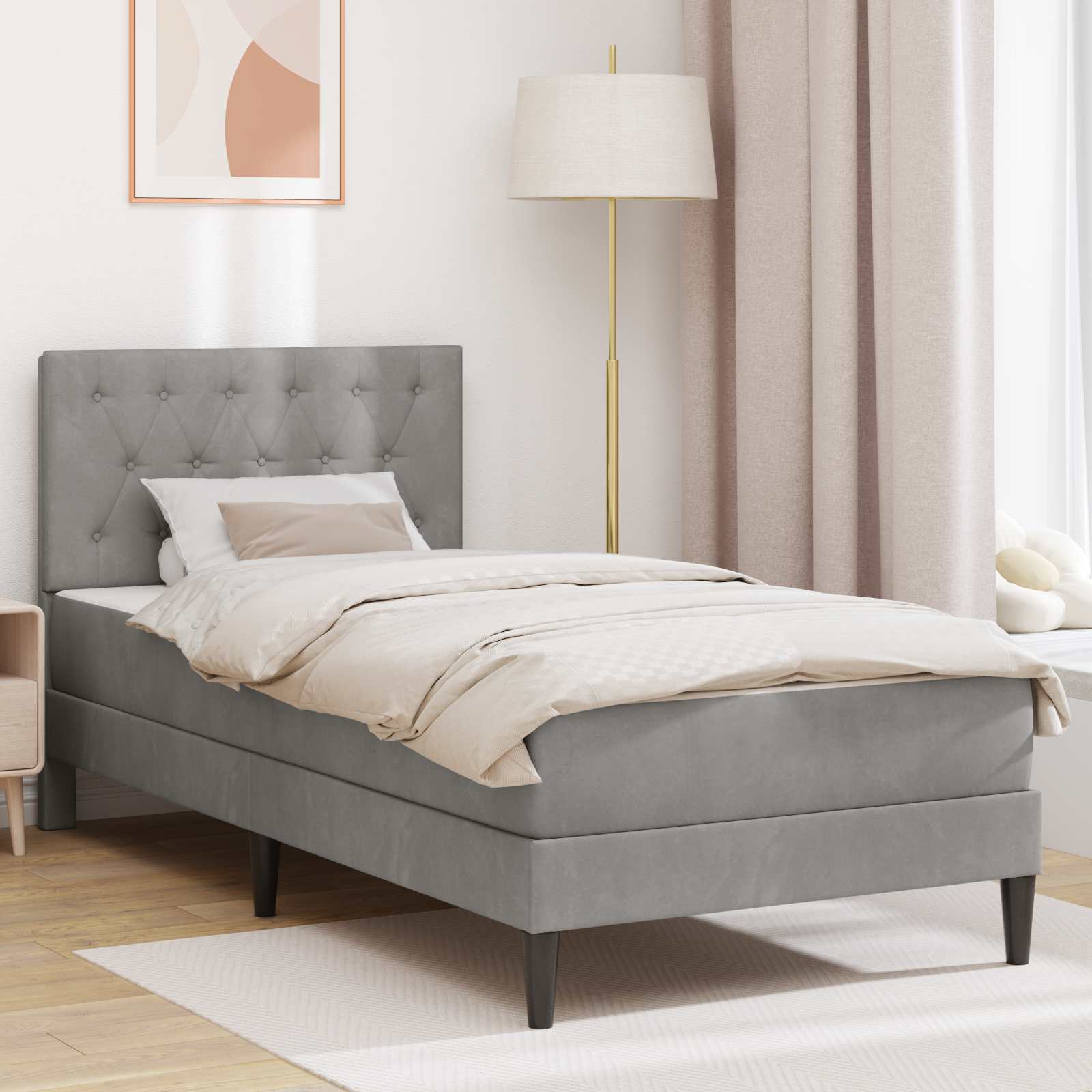 Bettgestell mit Matratze mit Kopfteil Hellgrau 80 x 200 cm Samt