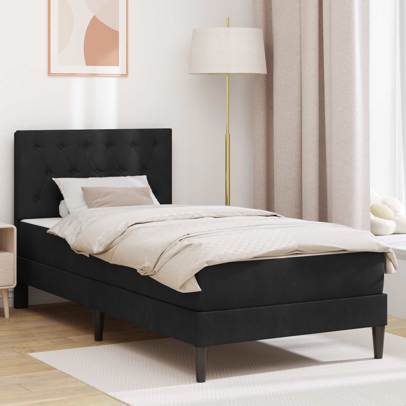 Bettgestell mit Matratze mit Kopfteil Schwarz 80 x 200 cm Samt