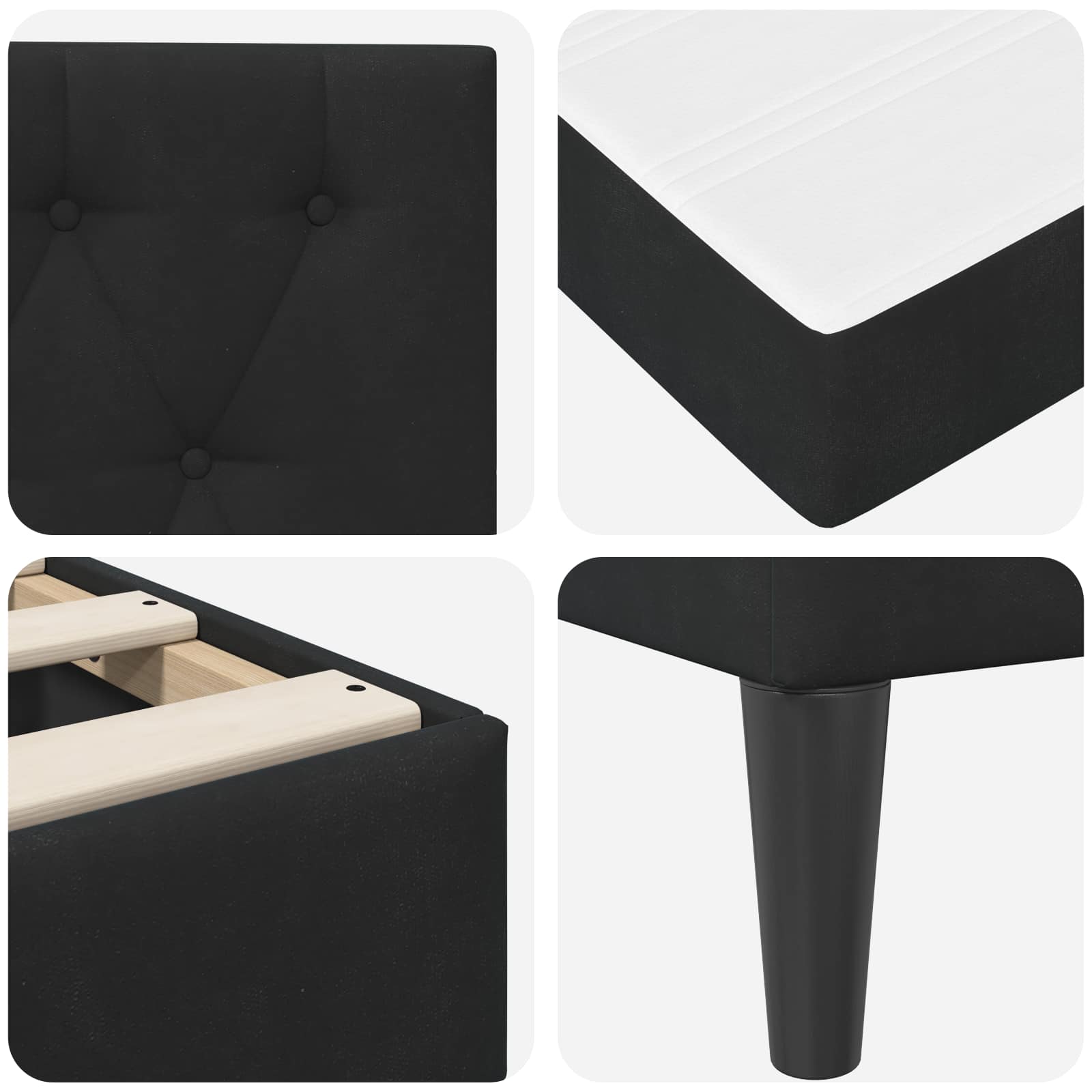 Bettgestell mit Matratze mit Kopfteil Schwarz 90 x 190 cm Samt