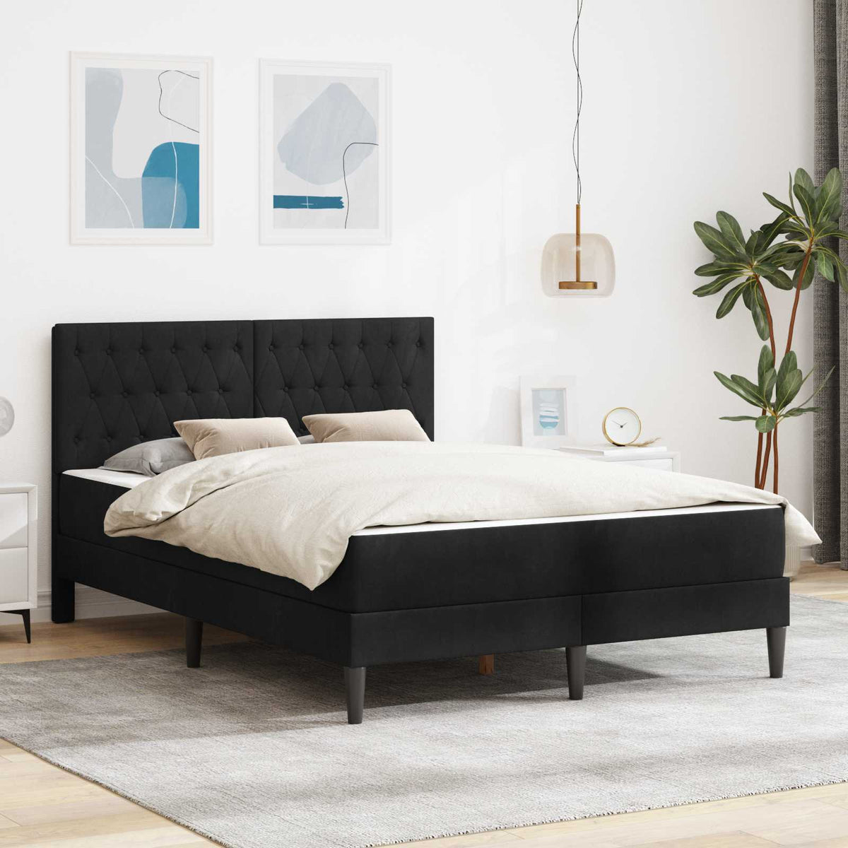 Bettgestell mit Matratze Schwarz 140 x 190 cm Samt
