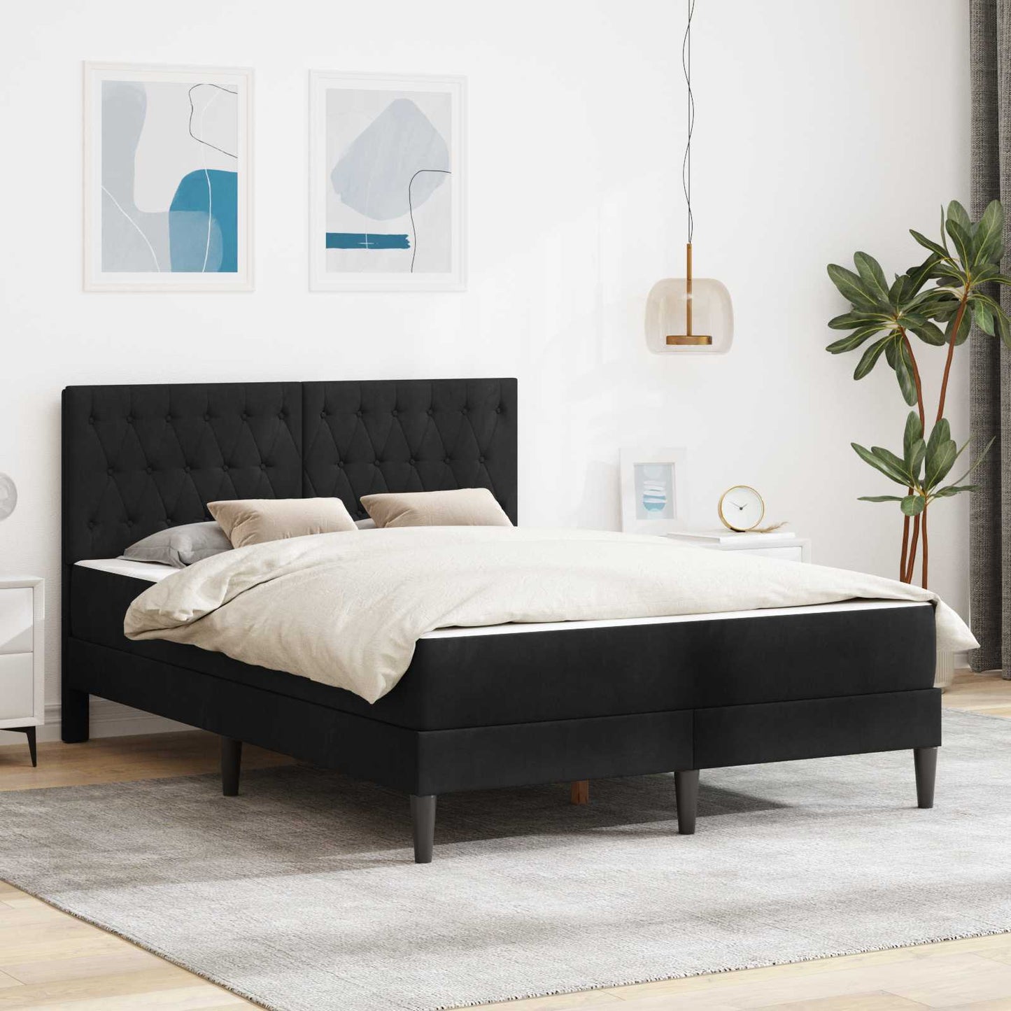 Bettgestell mit Matratze mit Kopfteil Schwarz 140 x 200 cm Samt
