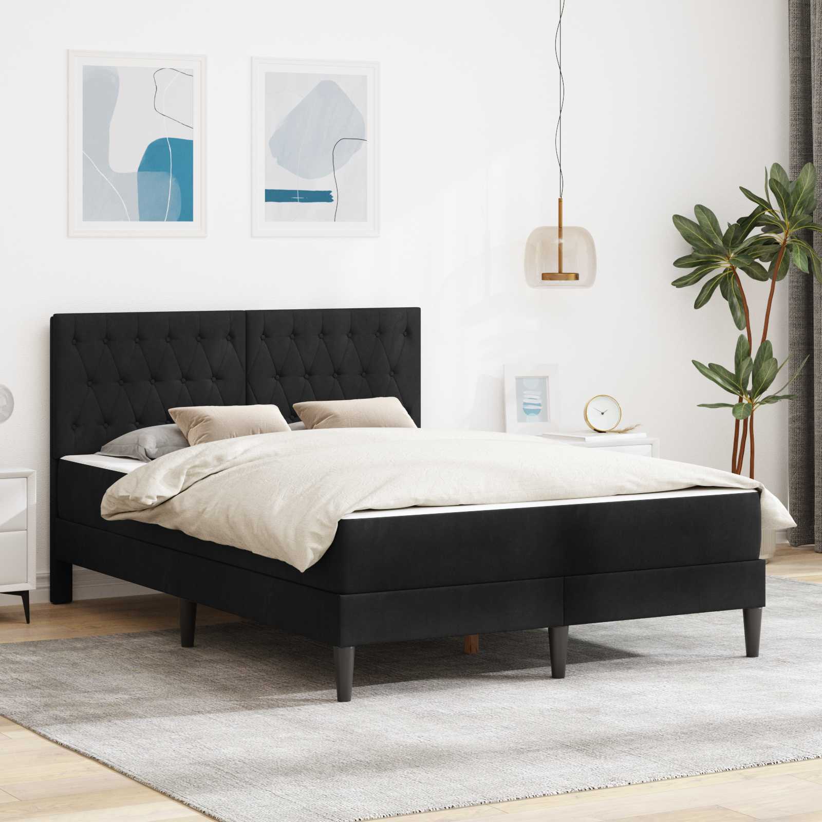 Bettgestell mit Matratze mit Kopfteil Schwarz 140 x 200 cm Samt