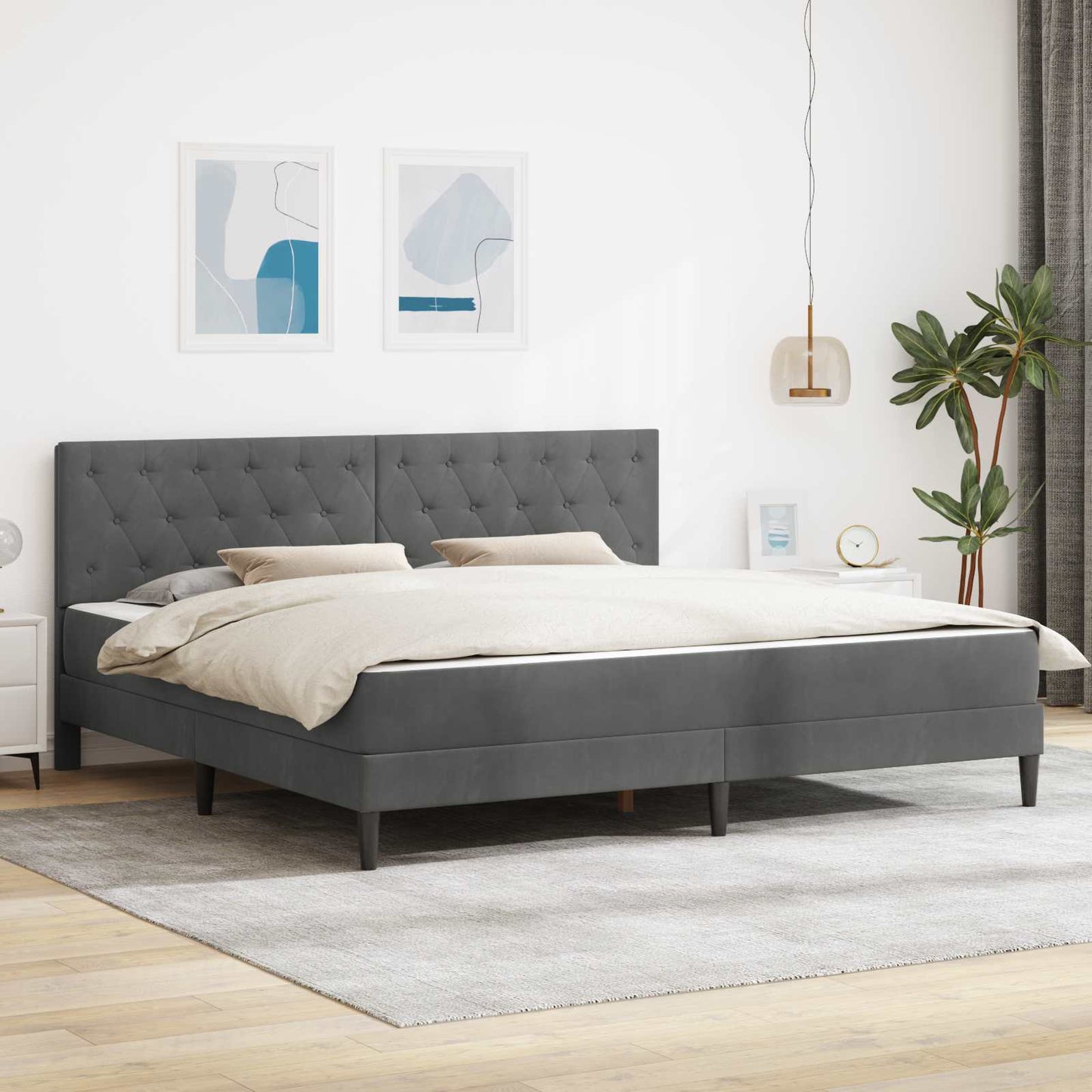 Bettgestell mit Matratze Dunkelgrau 180 x 200 cm Samt