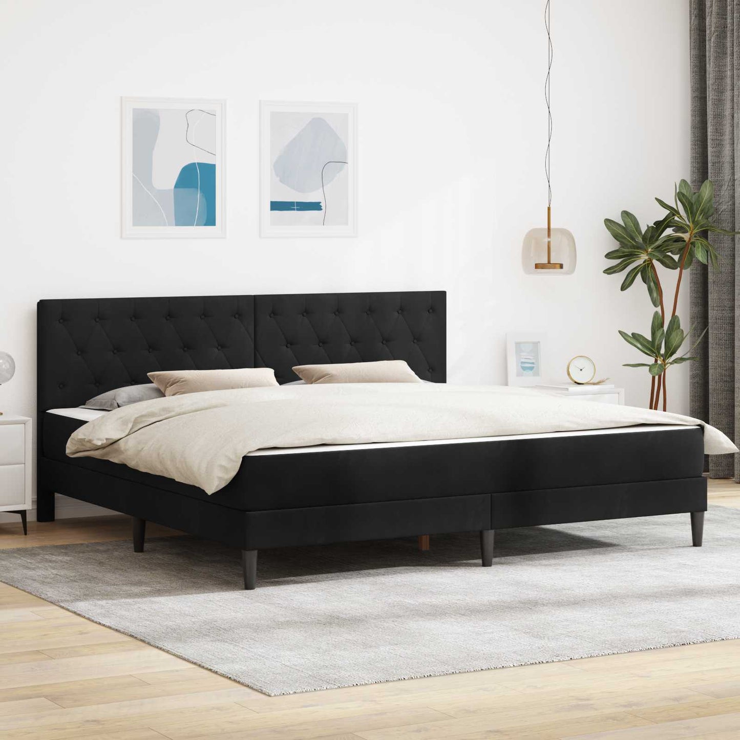 Bettgestell mit Matratze mit Kopfteil Schwarz 180 x 200 cm Samt
