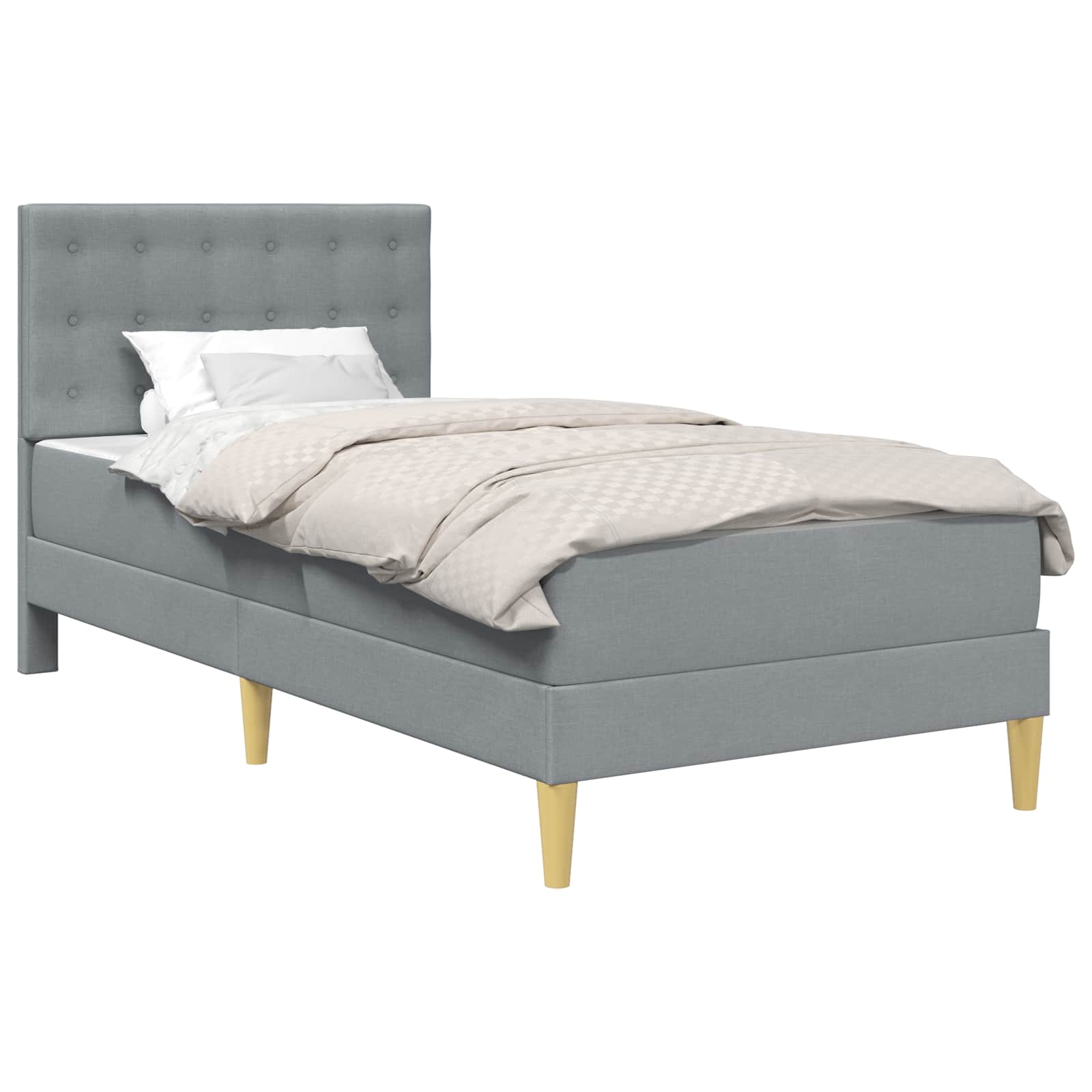 Bettgestell mit Matratze Hellgrau 90 x 190 cm Stoff