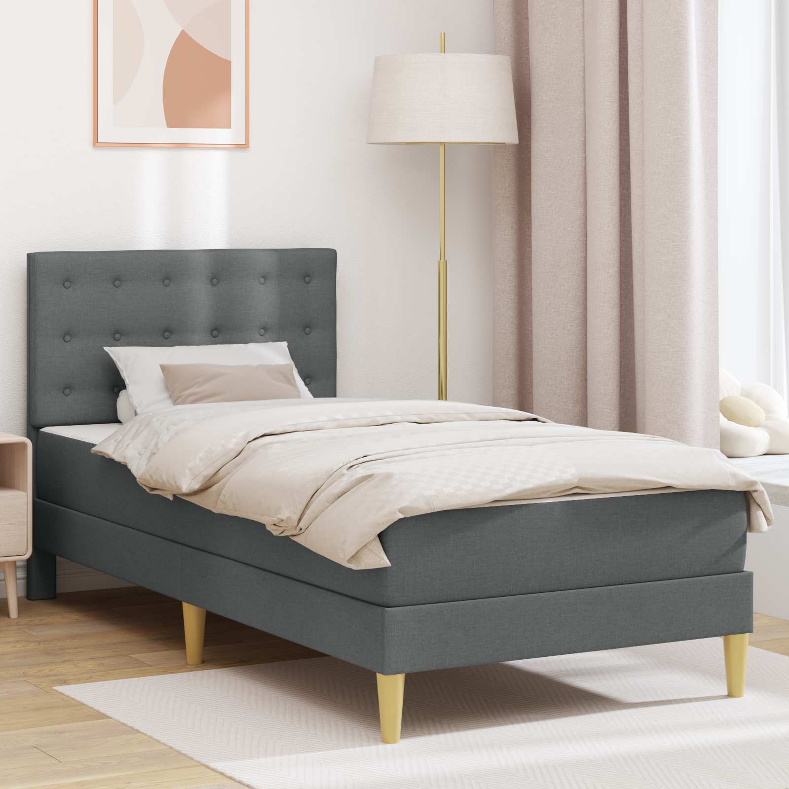 Bettgestell mit Matratze Dunkelgrau 90 x 190 cm Stoff
