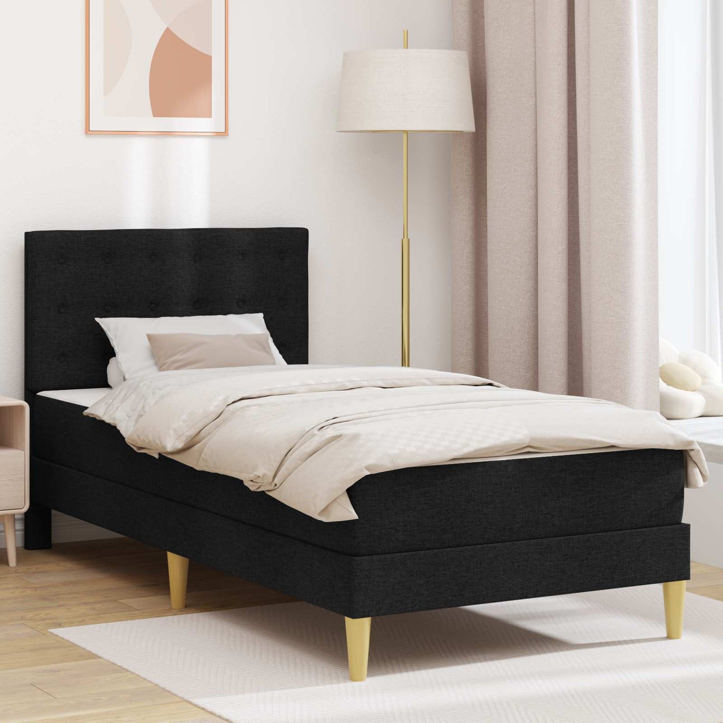 Bettgestell mit Matratze mit Kopfteil Schwarz 90 x 200 cm Stoff