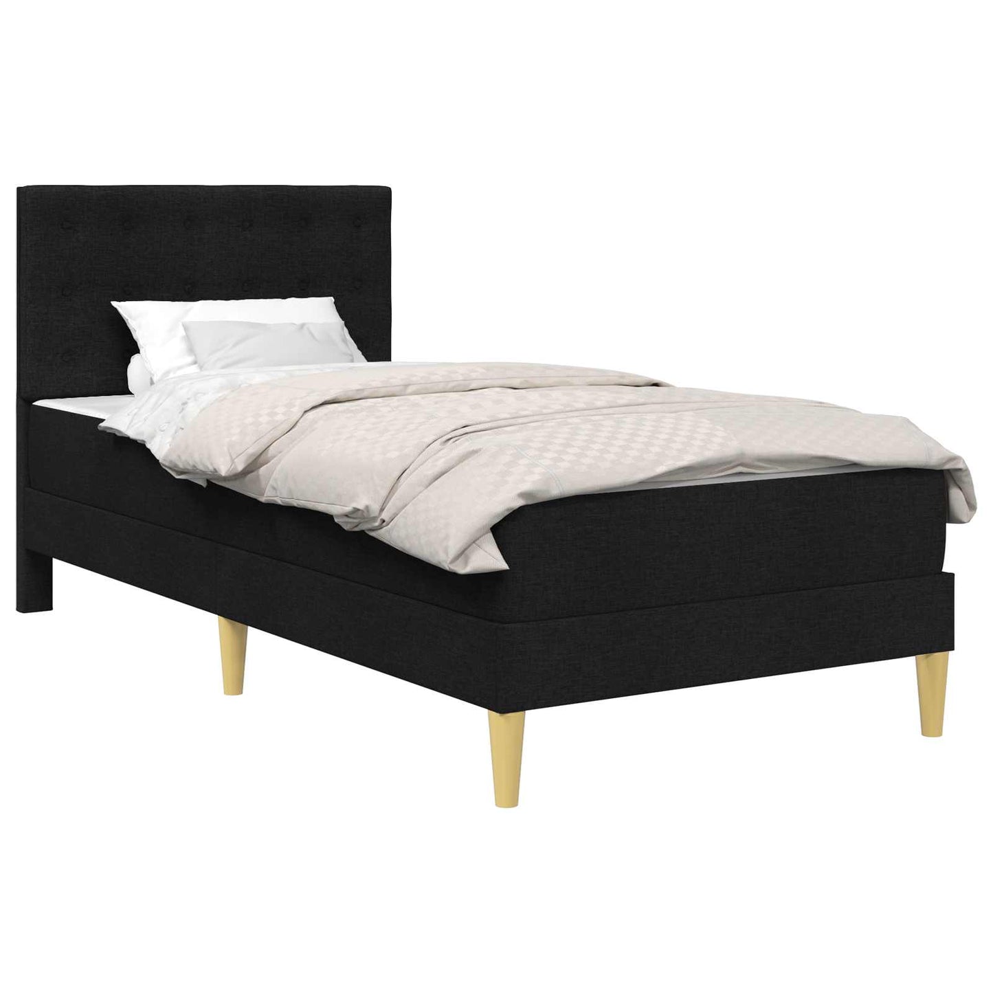 Bettgestell mit Matratze mit Kopfteil Schwarz 90 x 200 cm Stoff