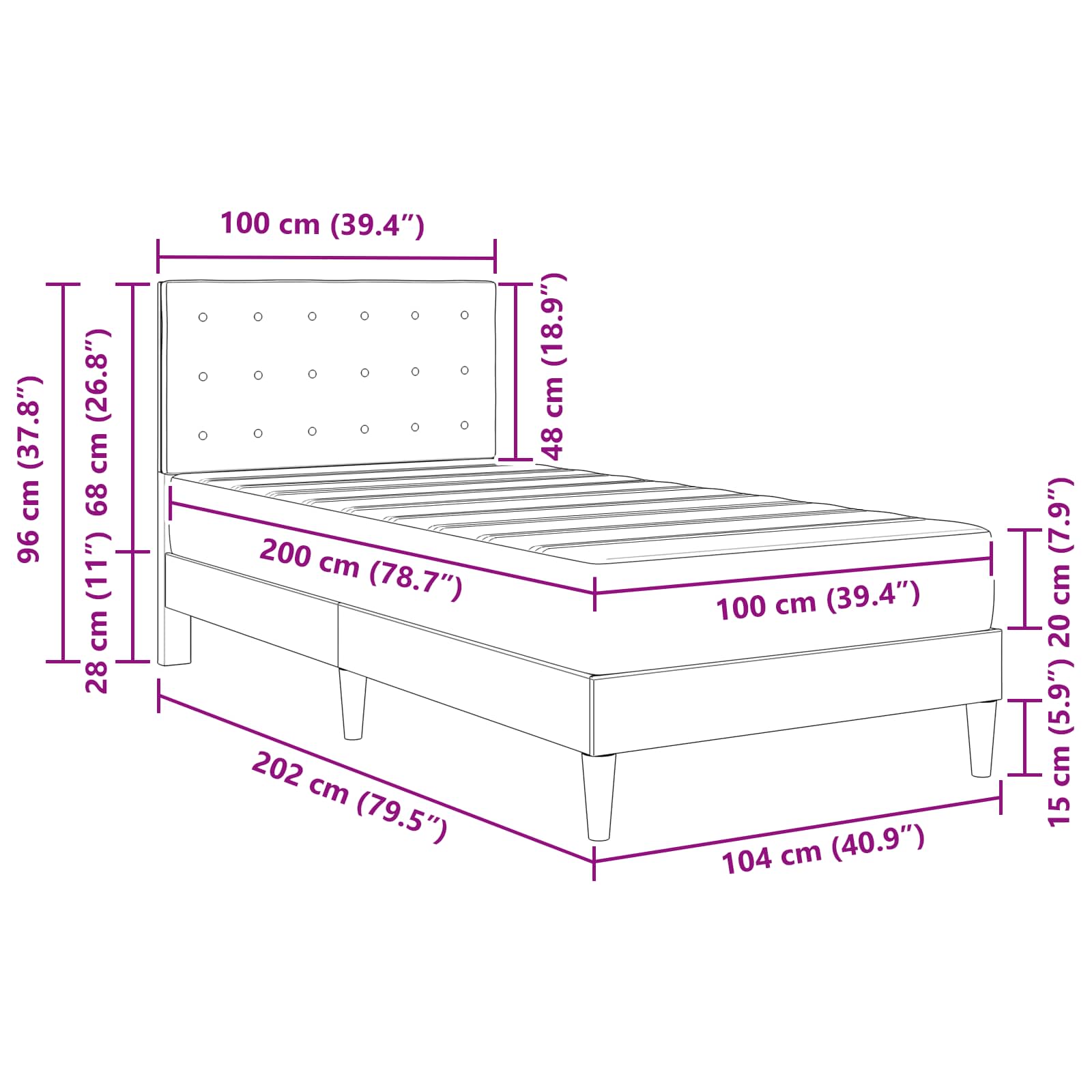 Bettgestell mit Matratze Dunkelgrau 100 x 200 cm Stoff