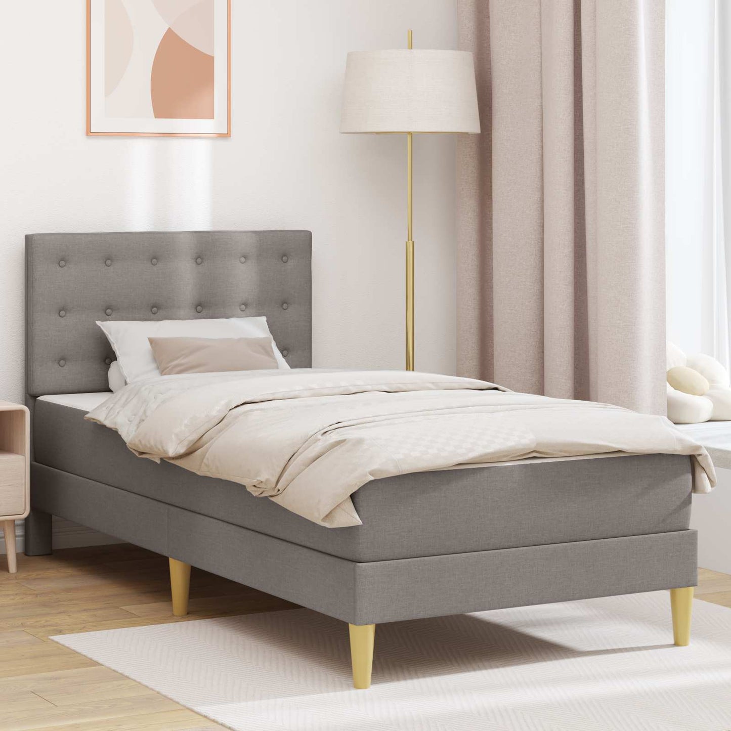 Bettgestell mit Matratze mit Kopfteil Taupe 100 x 200 cm Stoff