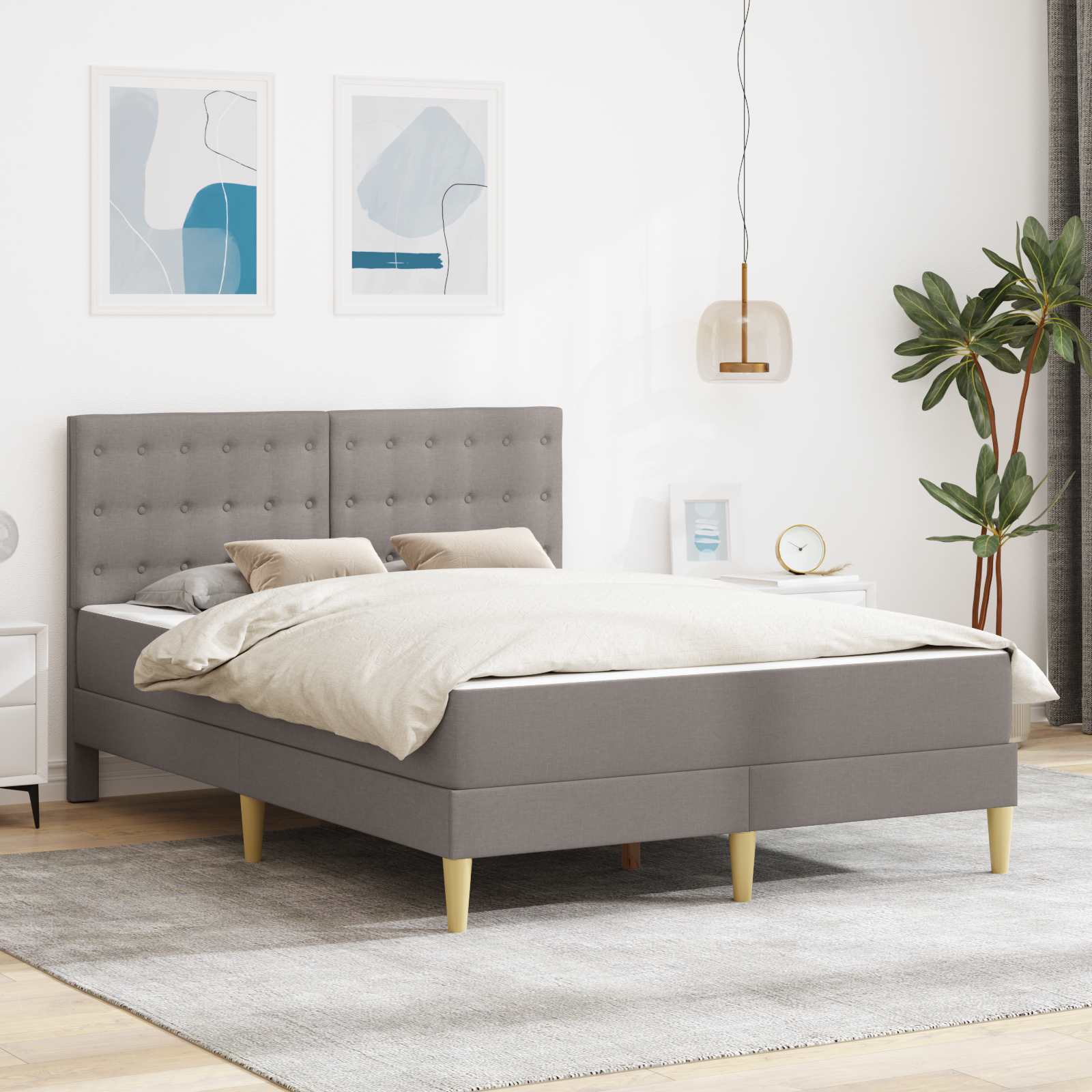 Bettgestell mit Matratze mit Kopfteil Taupe 120 x 200 cm Stoff