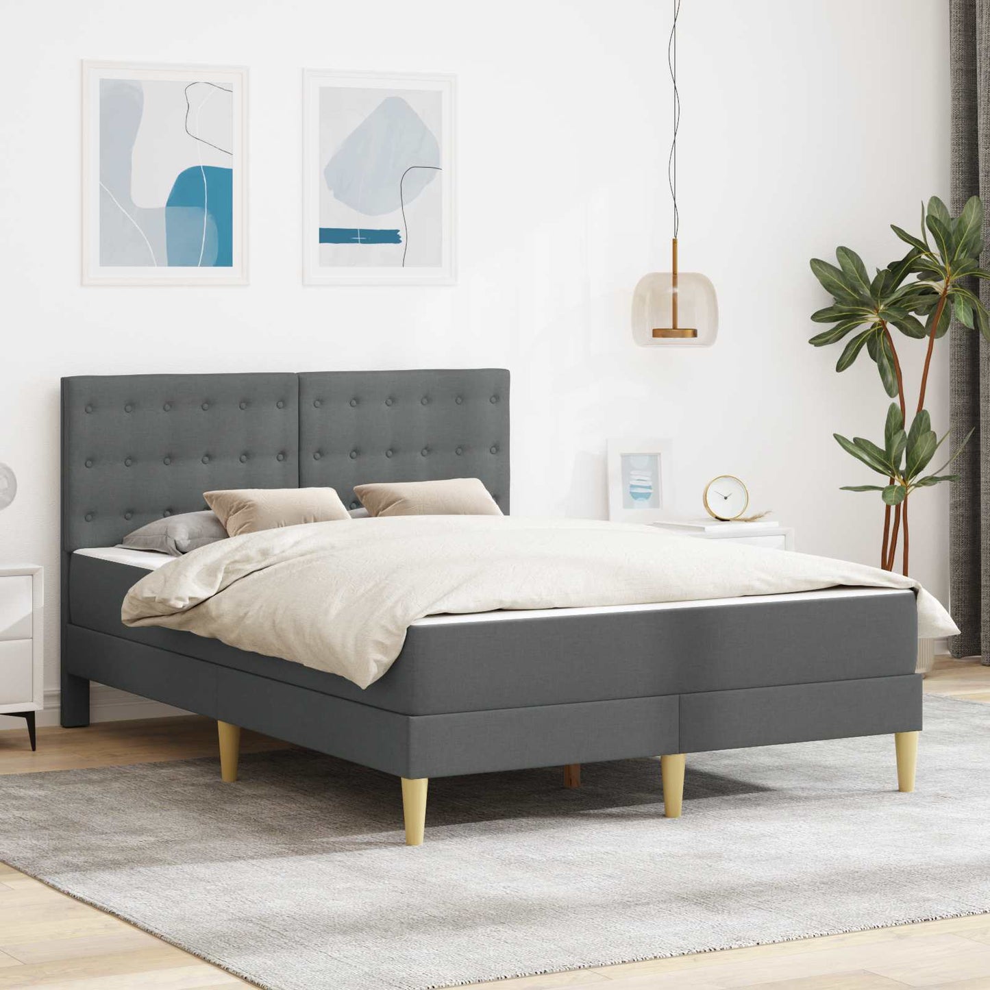 Bettgestell mit Matratze Dunkelgrau 140 x 190 cm Stoff