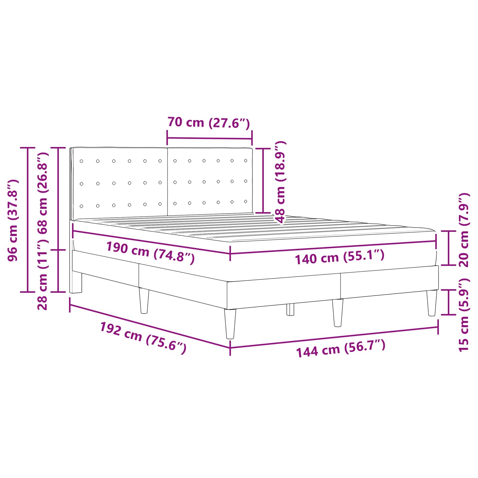 Bettgestell mit Matratze Dunkelgrau 140 x 190 cm Stoff