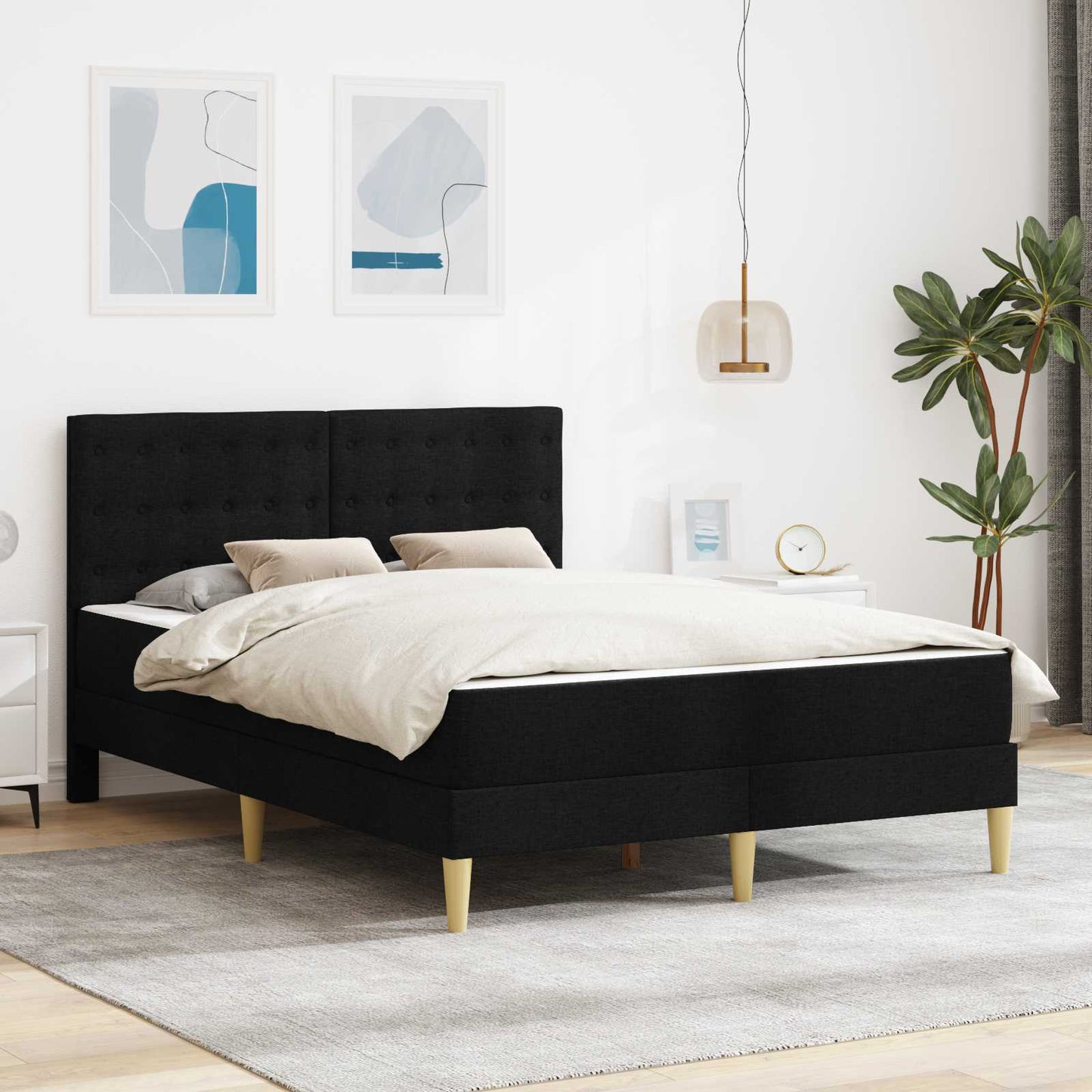 Bettgestell mit Matratze Schwarz 140 x 190 cm Stoff