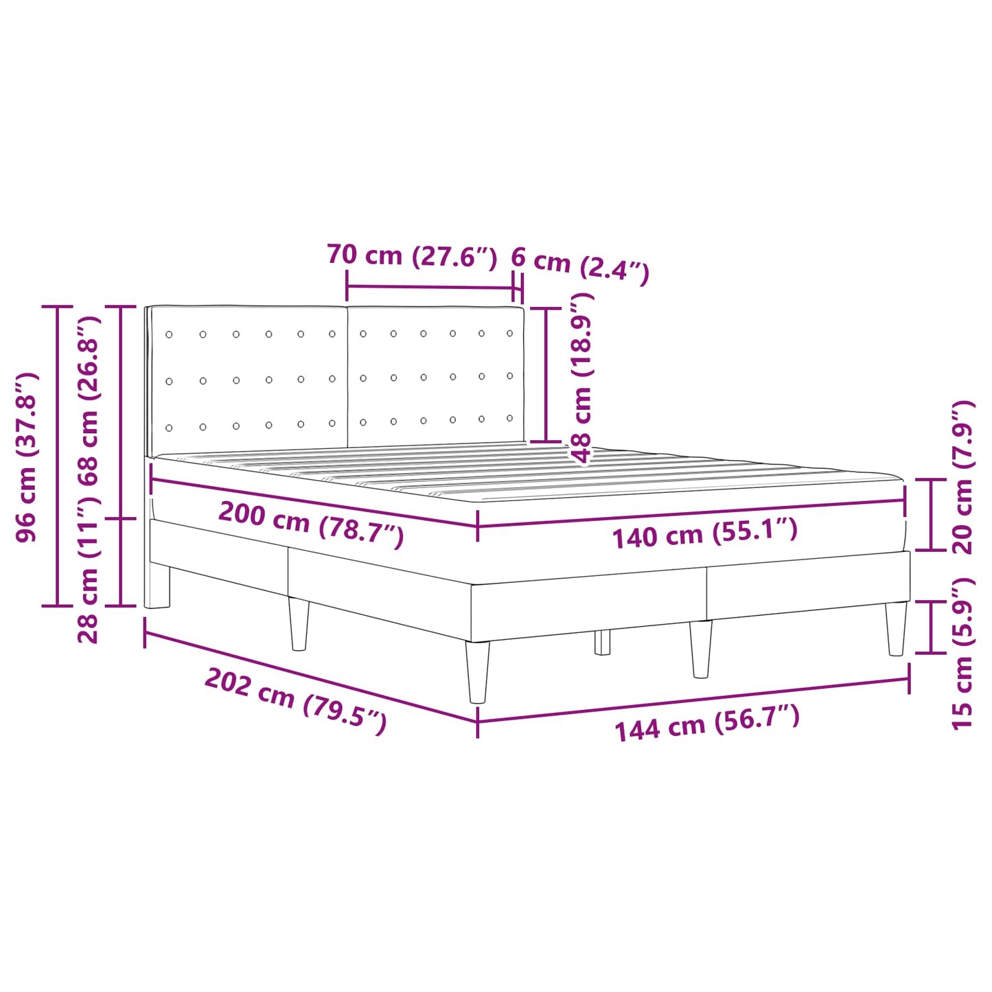 Bettgestell mit Matratze Hellgrau 140 x 200 cm Stoff