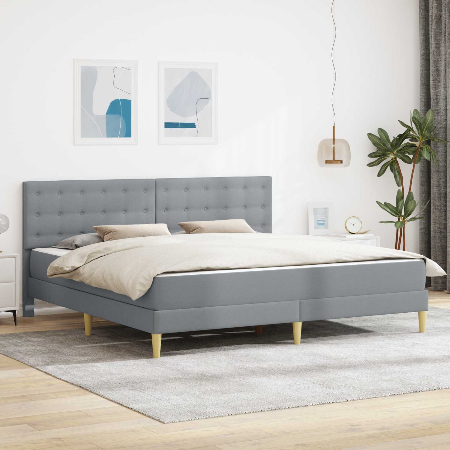 Bettgestell mit Matratze Hellgrau 180 x 200 cm Stoff