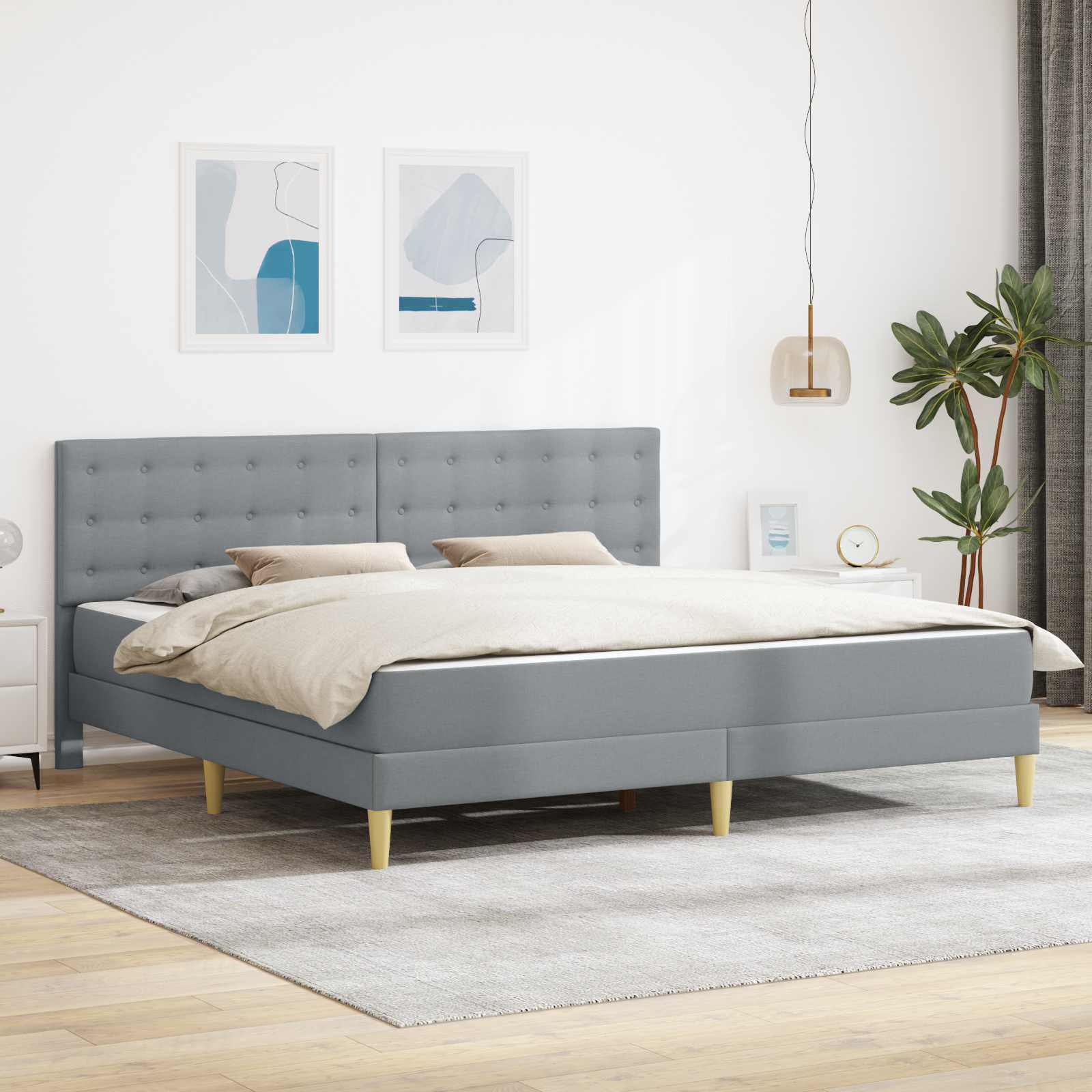 Bettgestell mit Matratze Hellgrau 180 x 200 cm Stoff