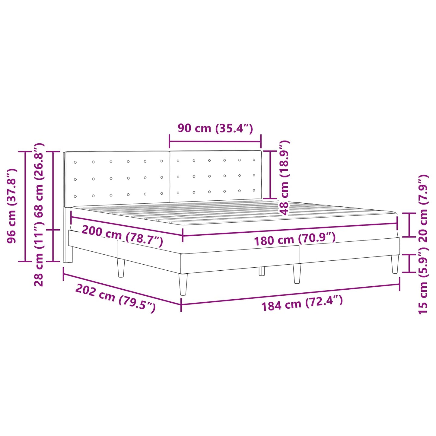 Bettgestell mit Matratze Hellgrau 180 x 200 cm Stoff