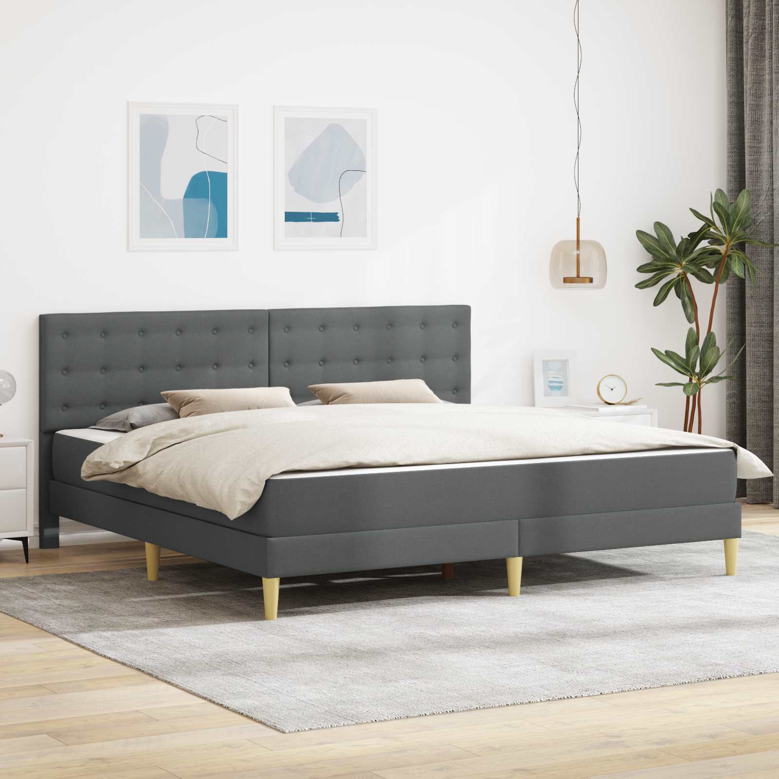 Bettgestell mit Matratze Dunkelgrau 180 x 200 cm Stoff