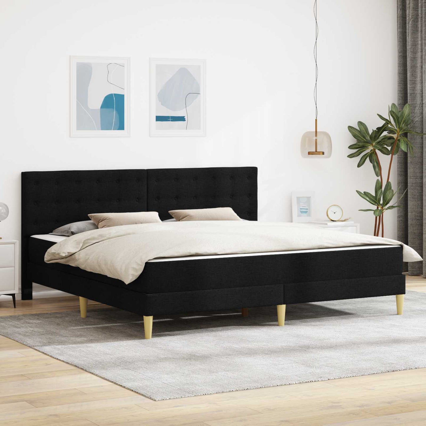 Bettgestell mit Matratze Schwarz 180 x 200 cm Stoff