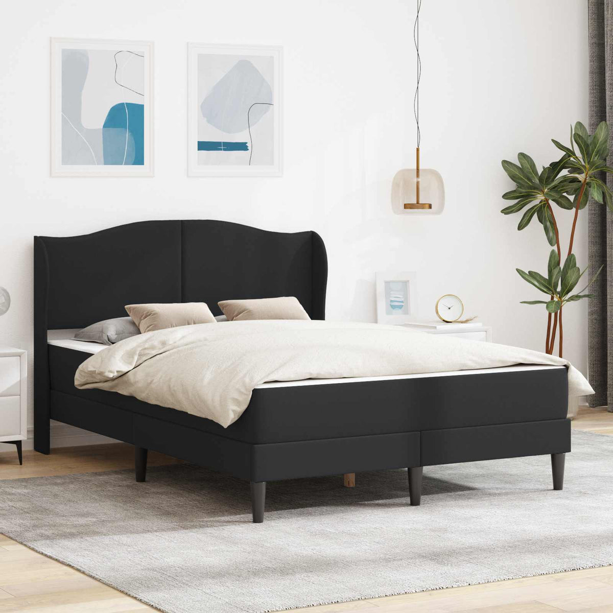Bettgestell mit Matratze Schwarz 160 x 200 cm Kunstleder