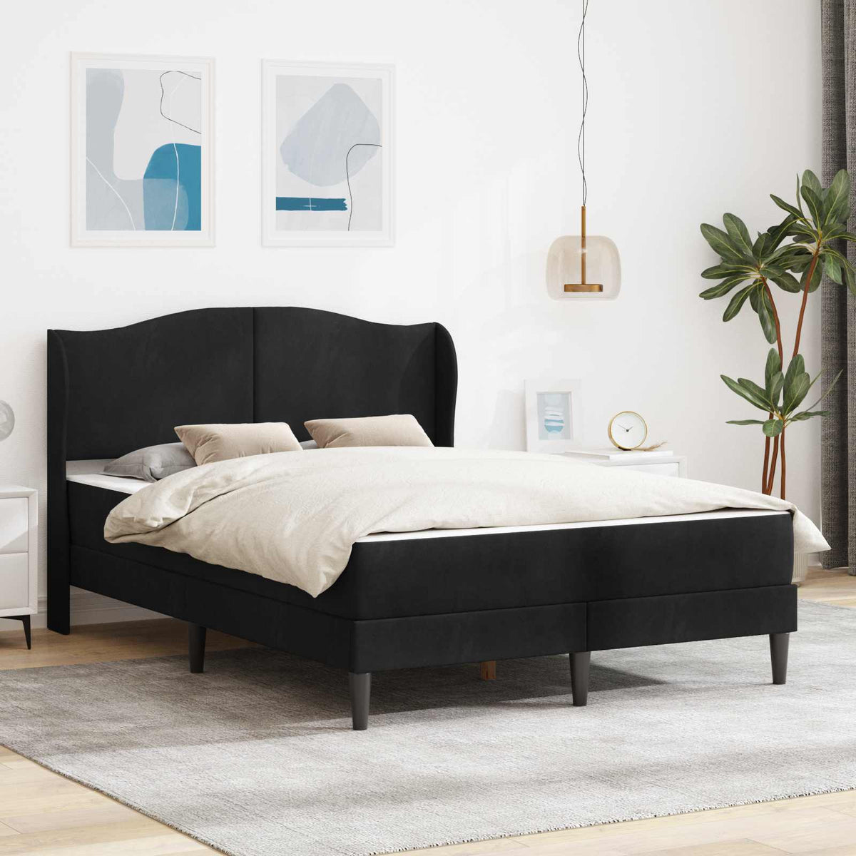 Bettgestell mit Matratze Schwarz 140 x 200 cm Samt
