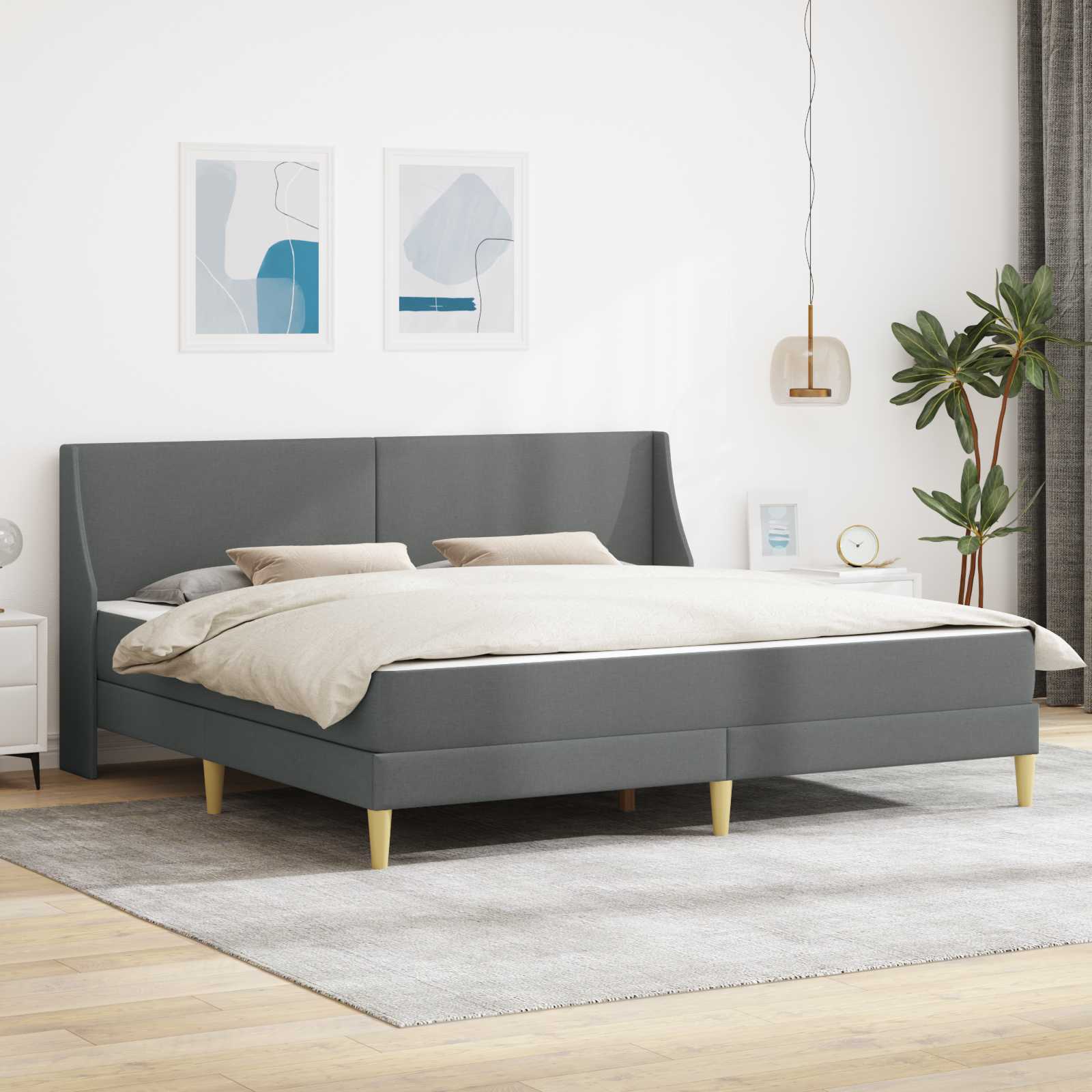 Bettgestell mit Matratze Dunkelgrau 180 x 200 cm Stoff