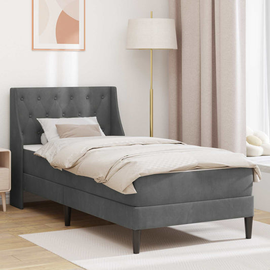 Bettgestell mit Matratze Dunkelgrau 90 x 200 cm Samt