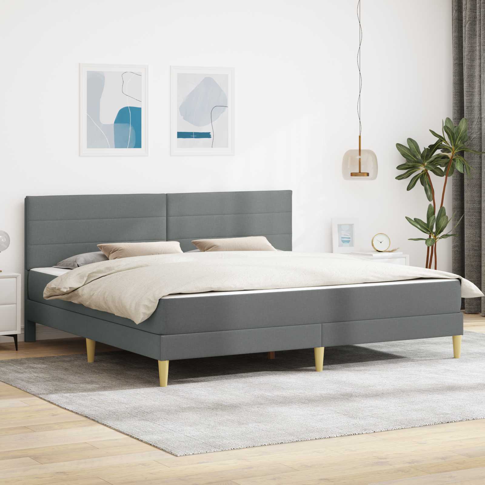 Bettgestell mit Matratze Dunkelgrau 180 x 200 cm Stoff