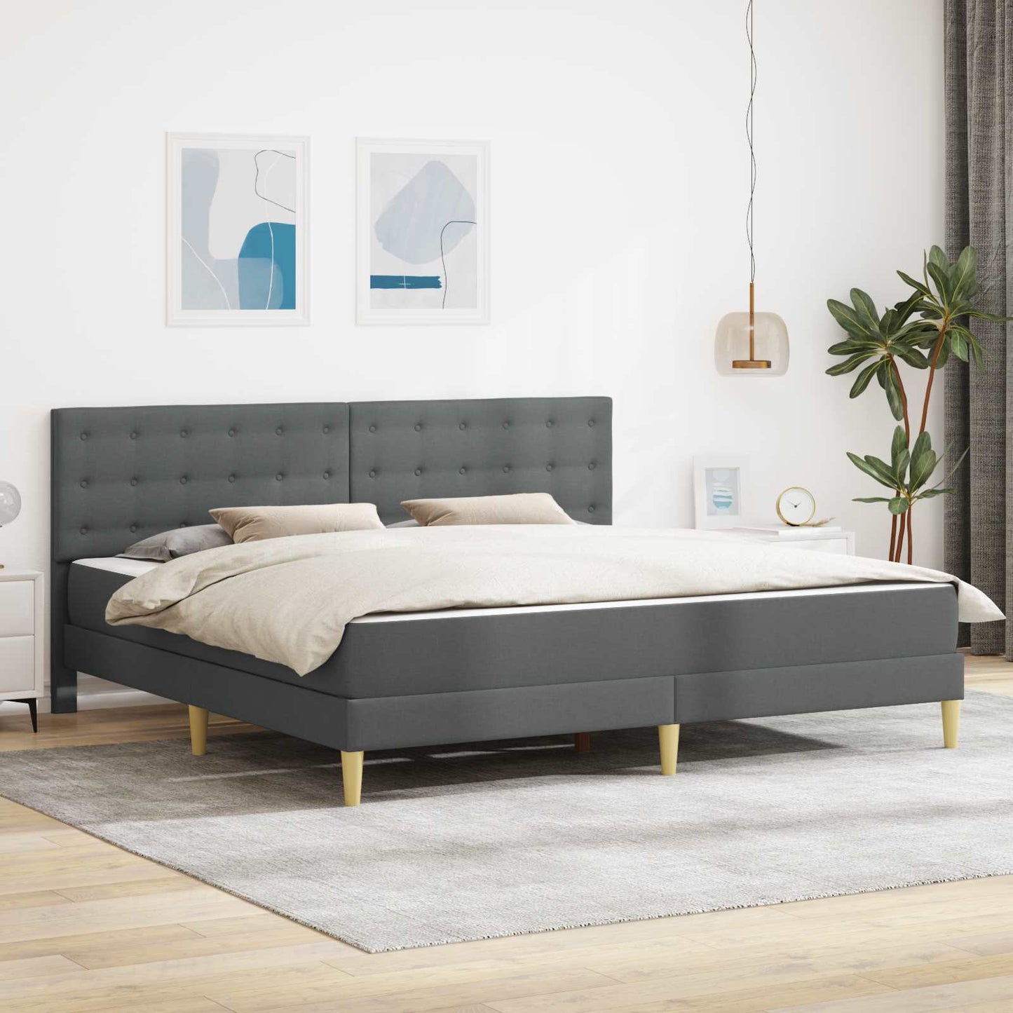 Bettgestell mit Matratze Dunkelgrau 180 x 200 cm Stoff