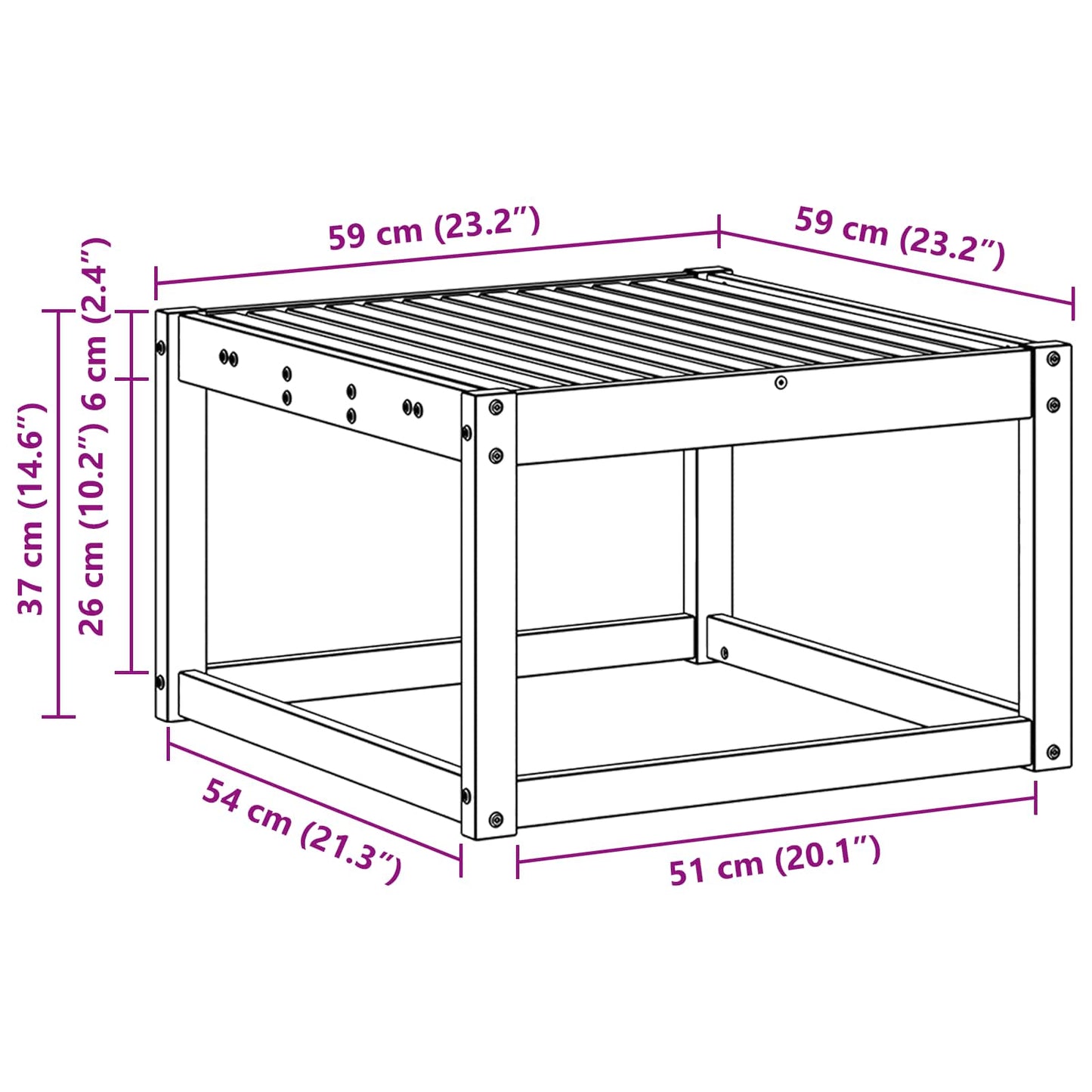 Tisch für Outdoor Massivholz Akazie Weiß 59 x 59 x 37 cm